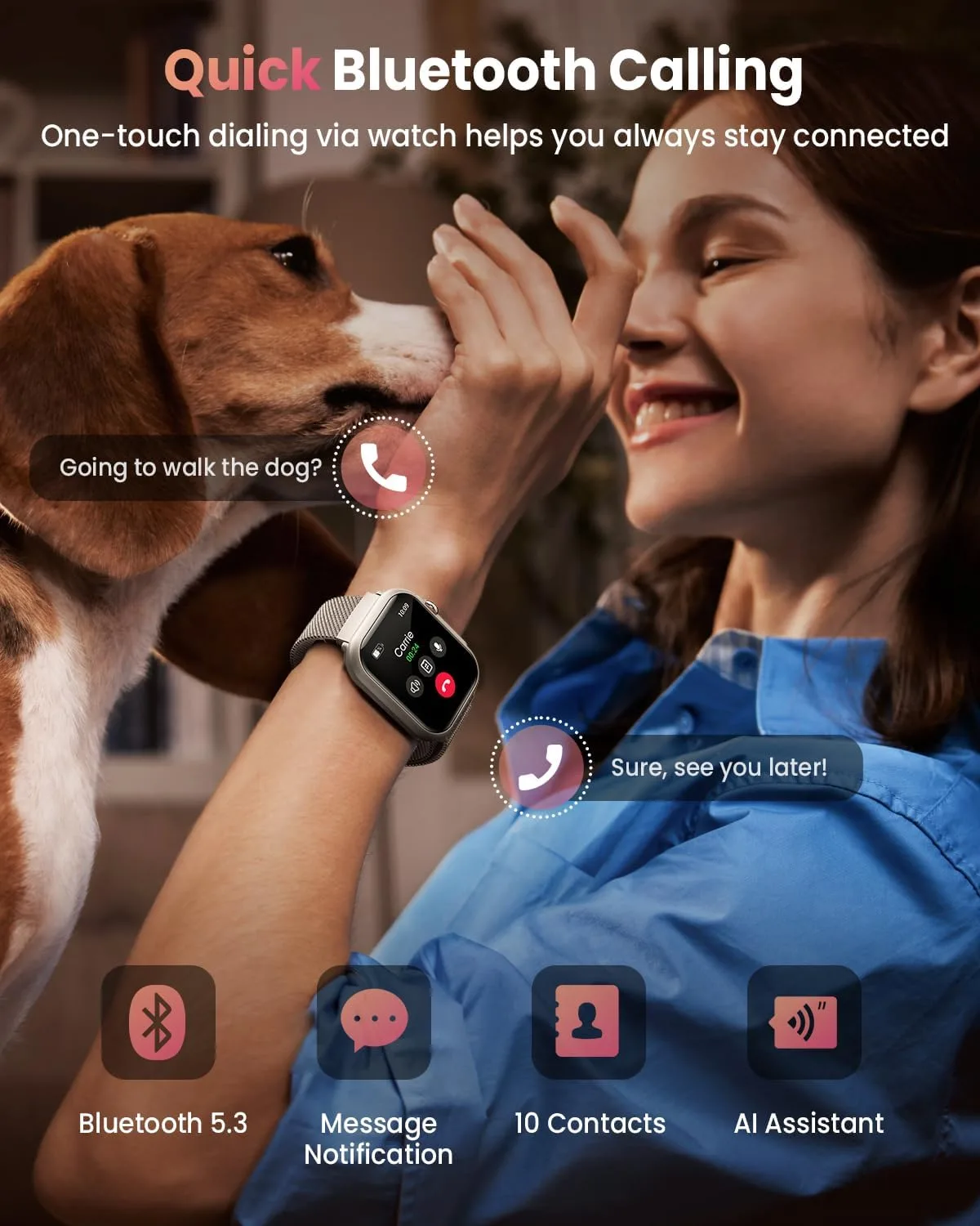 Smart Watches for Women, 1.85" HD Smartwatch with Heart Rate/Sleep/Health Monitor, Fitness Trackers with 100+ Sports Mode、Answer/Make Call and 1000mAh Battery, Compatible iPhone/Android, with 2 Bands