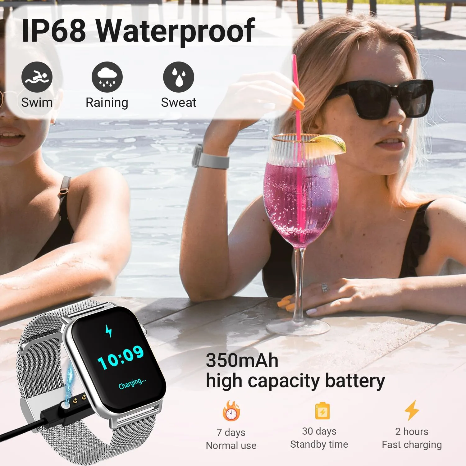 Trendia Smart Watch for Women, 1.83''HD with Bluetooth Answer/Make Calls, 3 Bands, Fitness Tracker Heart Rate Sleep Monitor, 120+ Sport Modes, IP68 Waterproof, 7 Day Battery, Smartwatch (Silver)