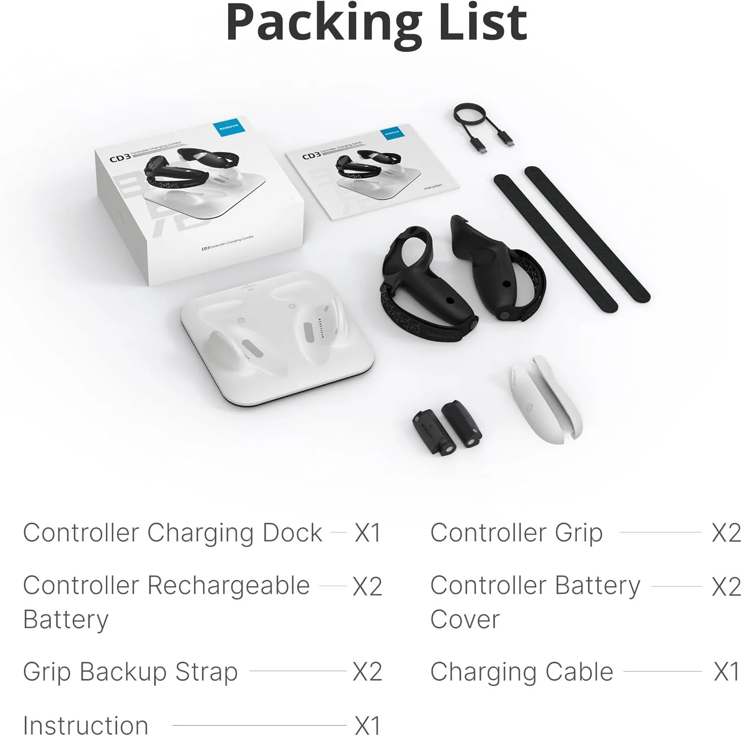 BOBOVR CD3 Controller Wireless Charging Combo, Support Charging with G3 Grip, Compatible with Quest 3/3S Controller