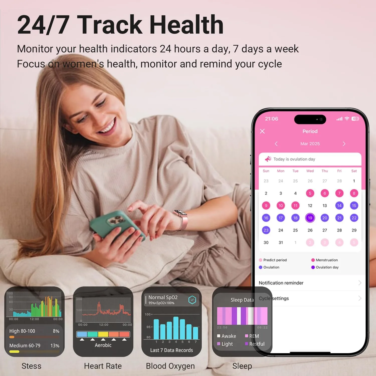 Smart Watch for Women, 1.83''HD with Bluetooth Answer/Make Calls, 3 Bands, Fitness Tracker Heart Rate Sleep Monitor, 120+ Sport Modes, IP68 Waterproof, 7 Day Battery, Smartwatch for Android iPhone