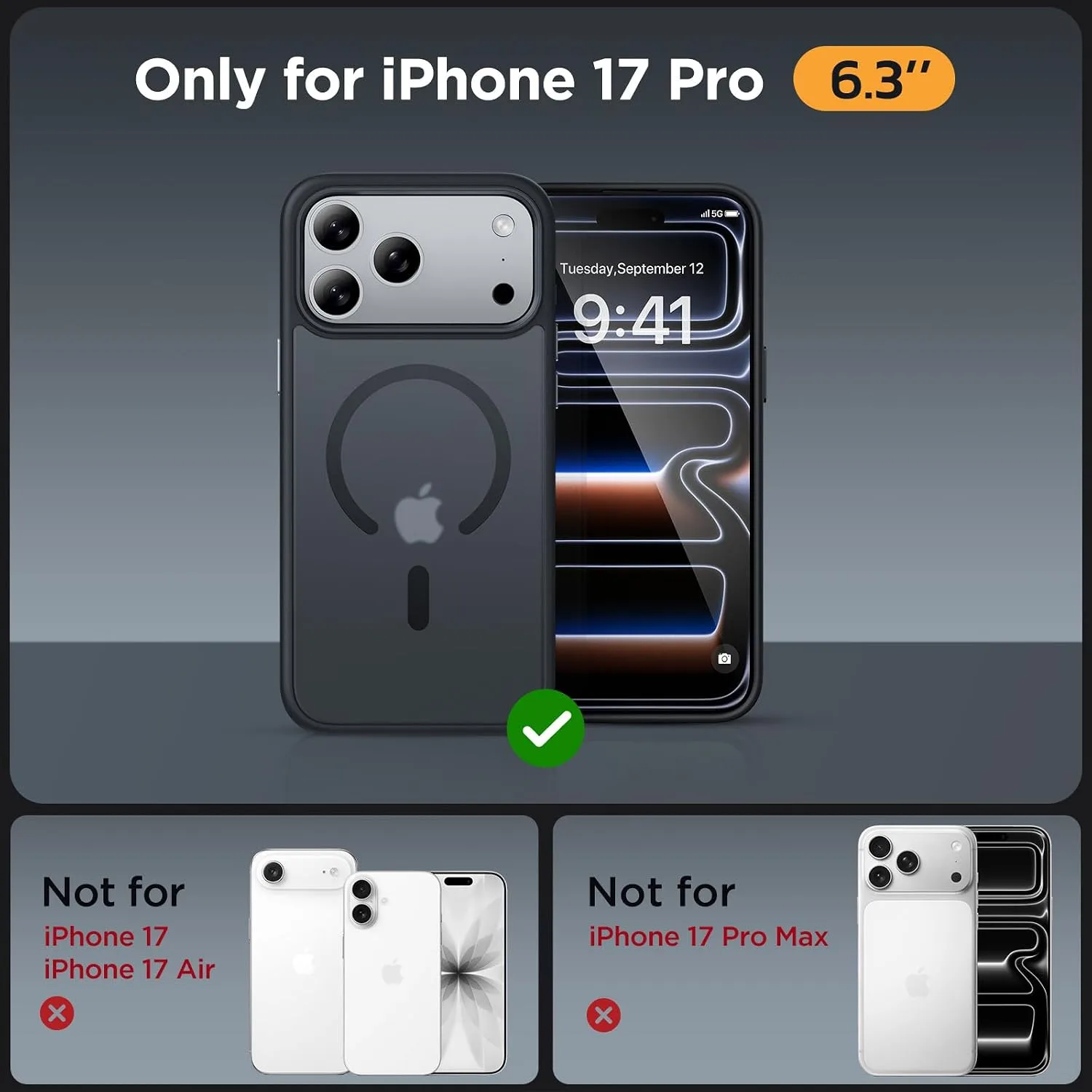 Miracase Magnetic for iPhone 17 Pro Case 6.3", Camera Control, [Compatible with MagSafe] [Screen Protector] Military-Grade Protection, Anti-Fingerprint, Slim Thin Phone Case, Black