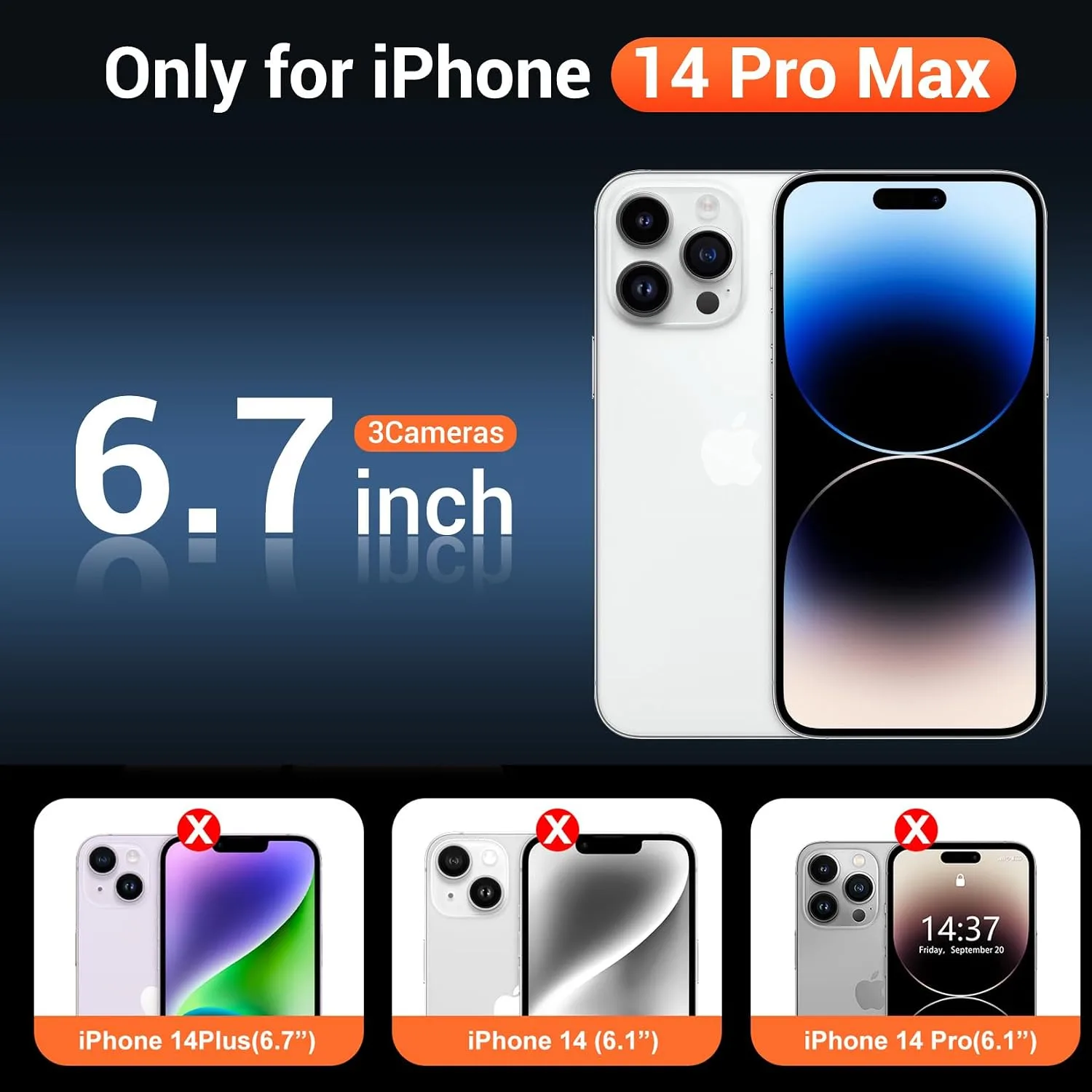 Temdan for iPhone 14 Pro Max Case with Screen Protector Clear