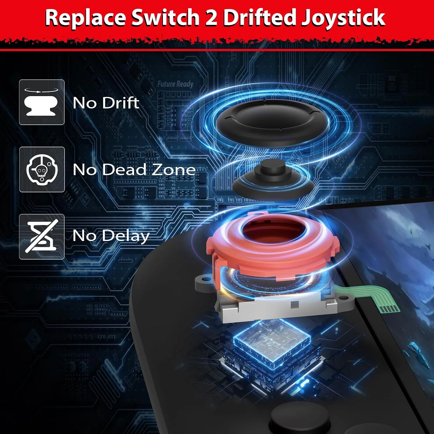 Joycon Joystick Replacement 2 Pack for Switch 2, Replacement Joy-Stick Analog Thumb Stick for Nintendo Joycon 2 (L)/(R) Blue/Red, Left/Right Analog Joystick with Thumbstick Grips & Screws (Blue/Red 4Pack Tool Kit)