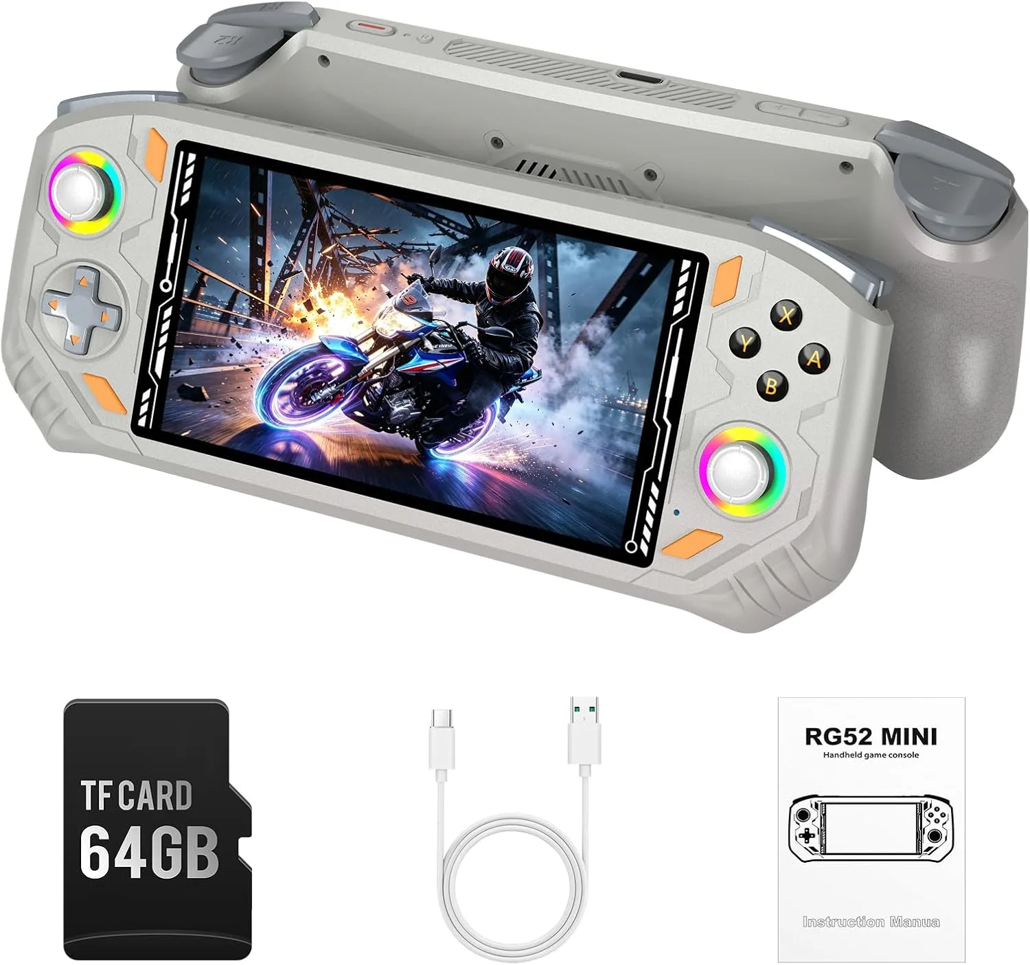RG52MINI Retro Handheld Game Console, 5.5 Inch IPS HD Screen, Portable Dual System, 64GB Support 30+ Emulators & 22000+ Games, WiFi Multiplayer, HDMI Output, 5000mAh Battery (Gray)