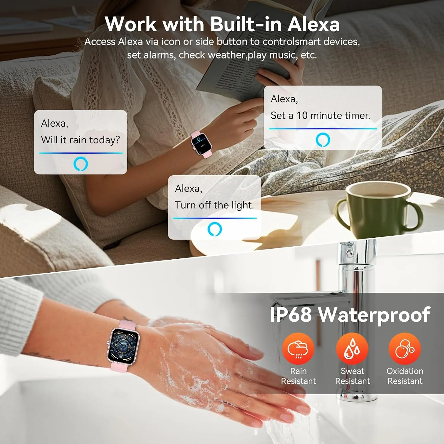 Smart Watch, Alexa Built-in Voice Assistant, 1.83" HD Touchscreen (Answer/Make Call), IP68 Waterproof, 120+ Sport Modes for Fitness Tracker, 24/7 Heart Rate & Sleep Monitor for iPhone Android iOS