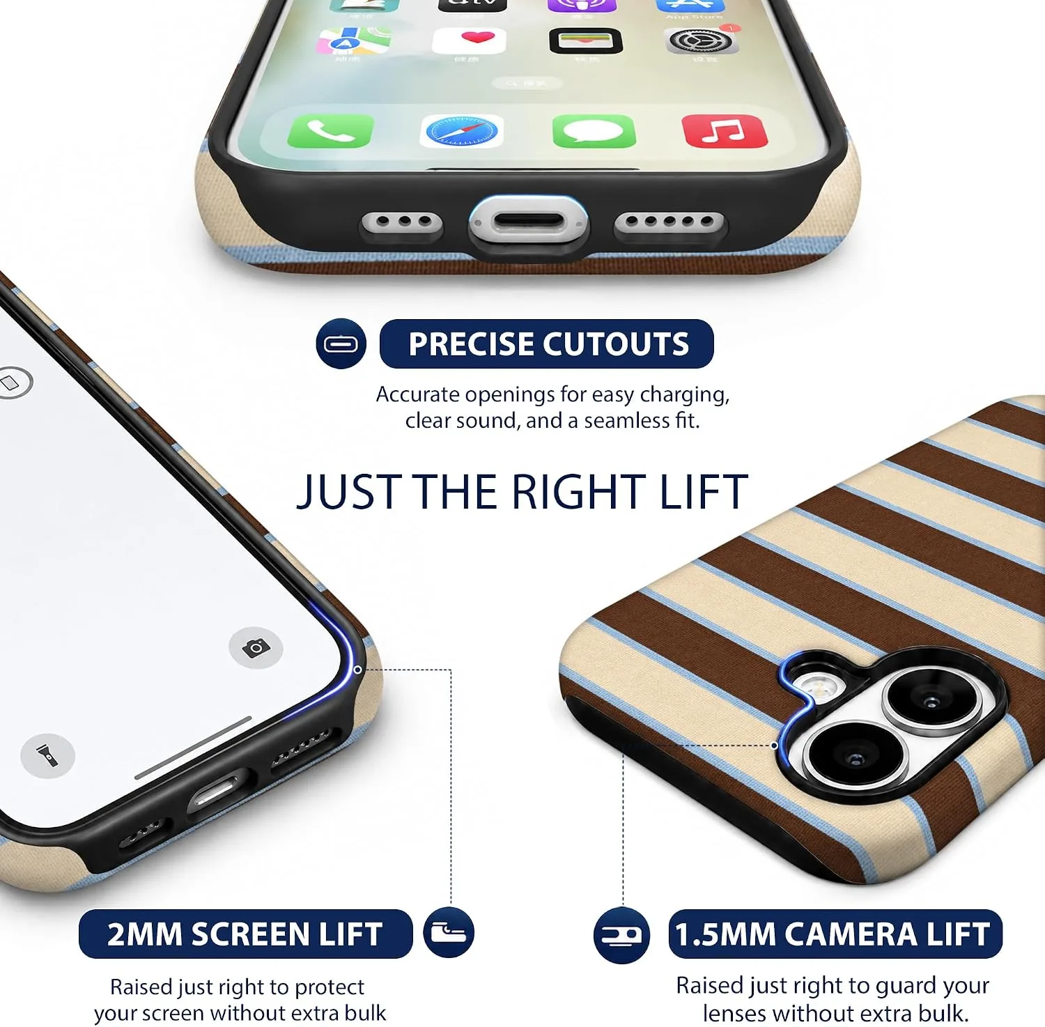 Magnetic for iPhone 17 Brown Horizontal Striped Phone Case Stripes