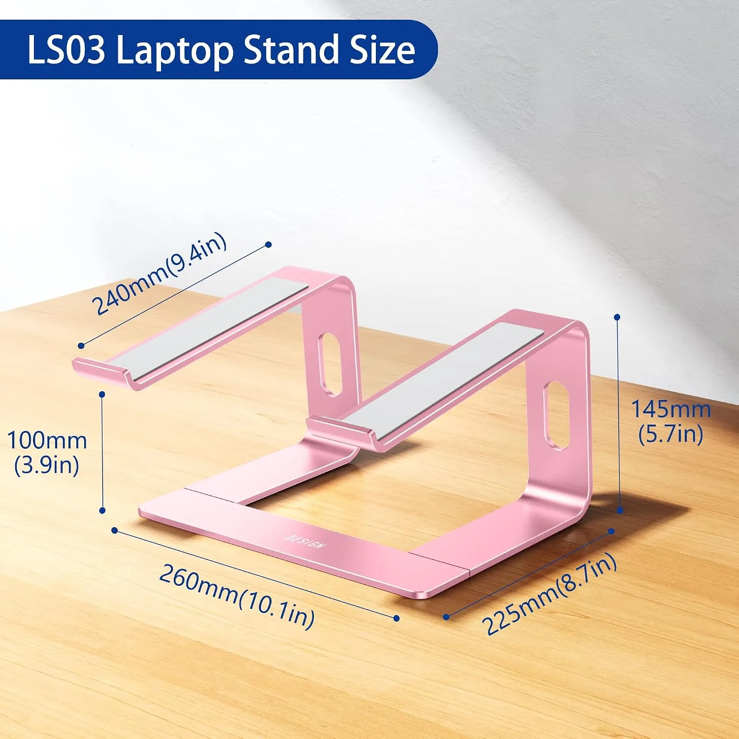 BESIGN LS03 Aluminum Laptop Stand, Ergonomic Detachable Computer Stand, Notebook Riser, Laptop Mount Compatible with Air, Pro, Dell, HP, Lenovo More 10-15.6" Laptops, Pink