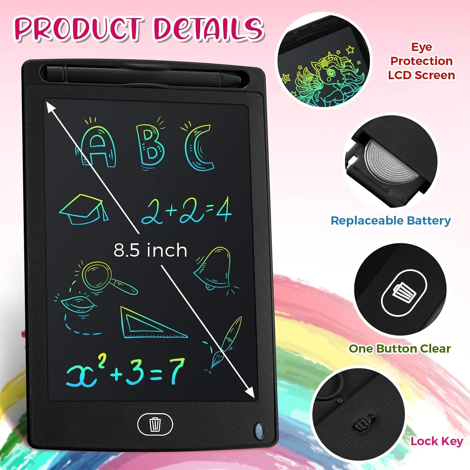 Zhehao 20 Pack 8.5 Inch LCD Writing Tablet Drawing Board,Black,Cute