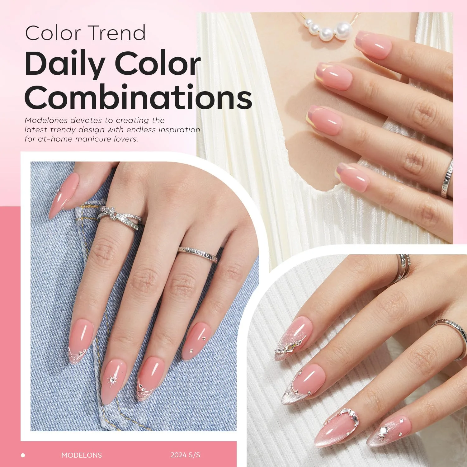 modelones Base Coat Builder Nail Gel, 2 Pcs Clear and Rose Nude Pink