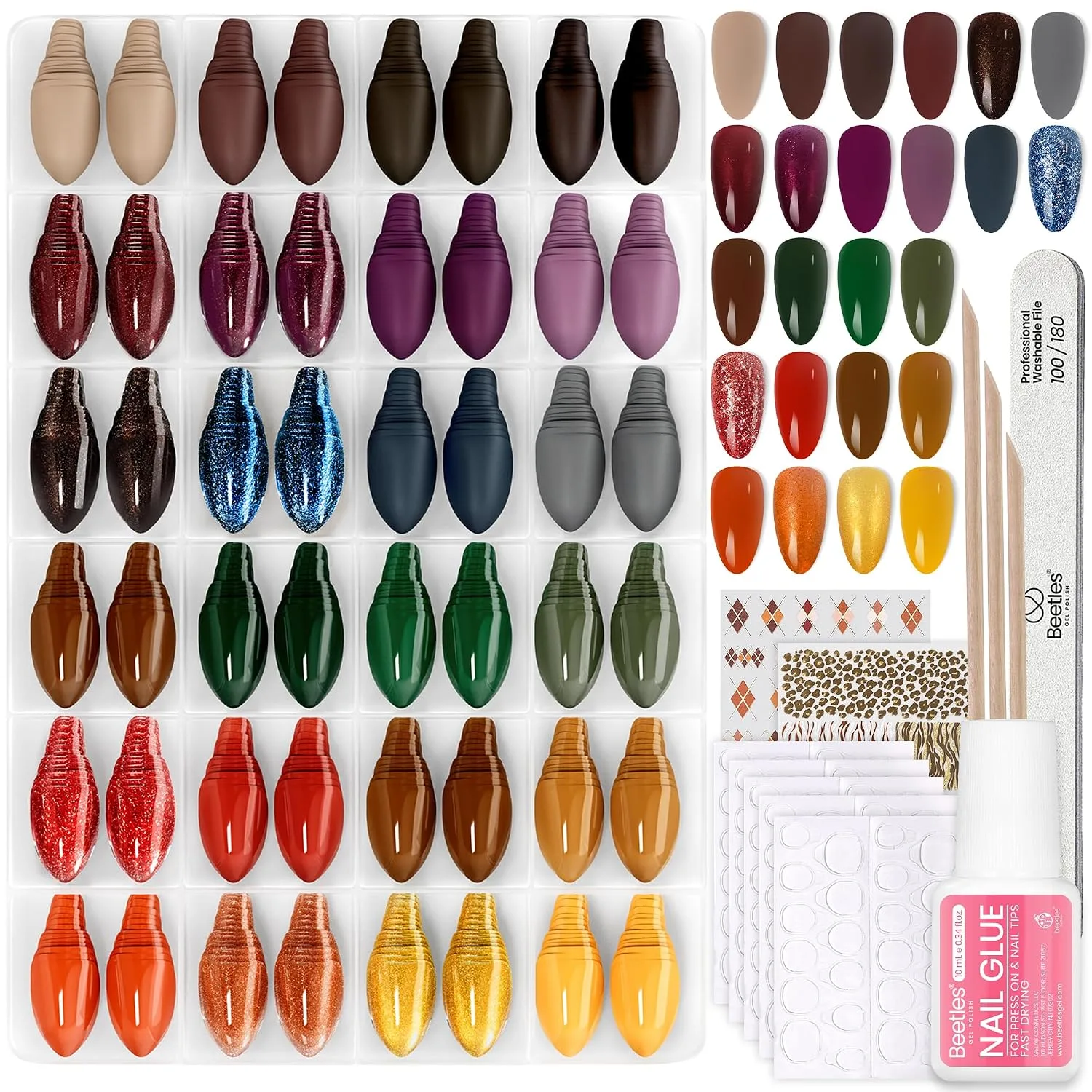 Beetles Press On Nails Kit - Prism Parade, Short Almond 720Pcs 24 Colors