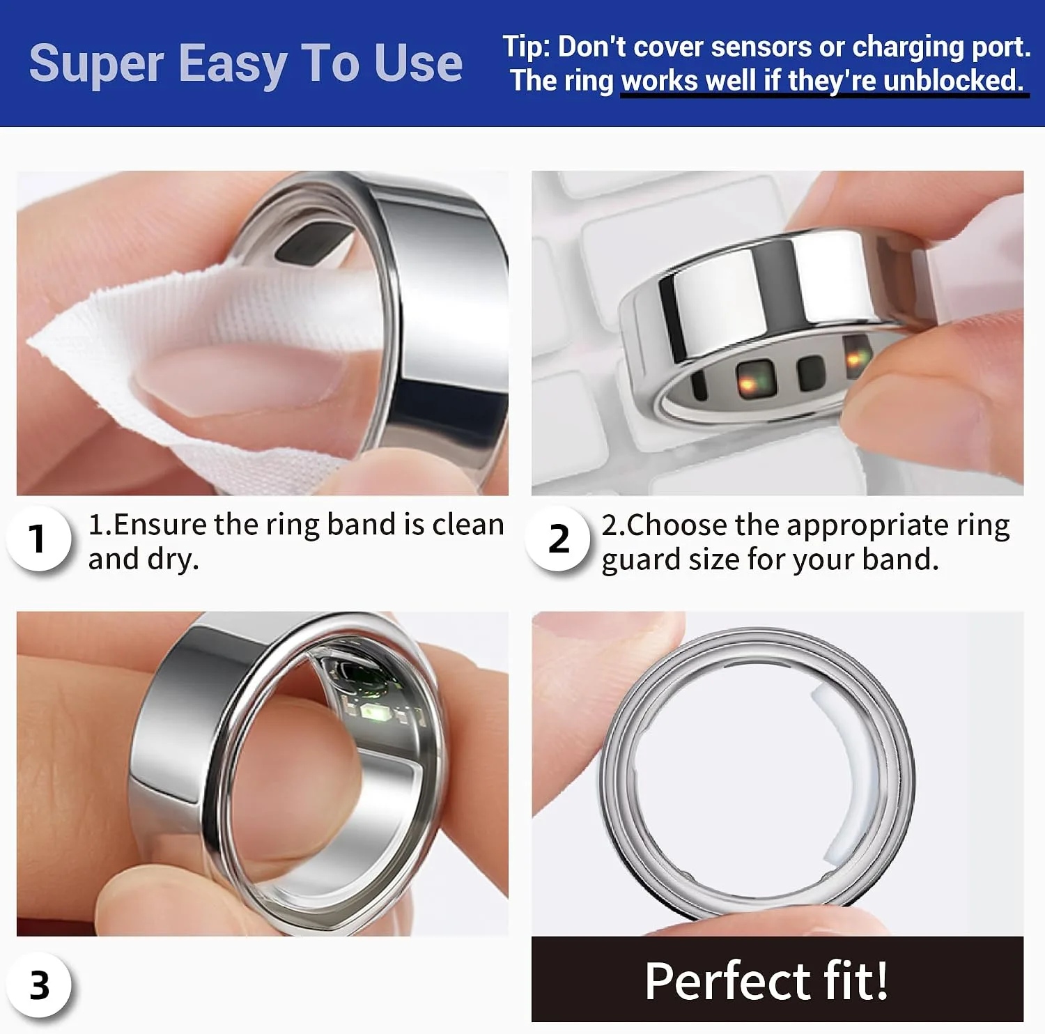 Smart Ring Size Adjuster - 120Pcs Invisible Fit for Oura 4/3, Galaxy Ring, Ultra Human AIR, RingConn 2/1, Amazfit Helio - Loose Ring Sizing Kit (Transparent)