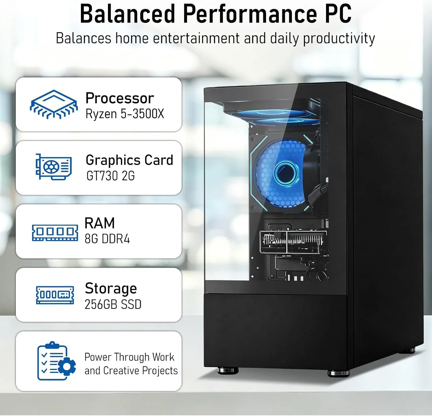 Suevery Ryzen 5 Tower Desktop PC Black Prebuilt Computer