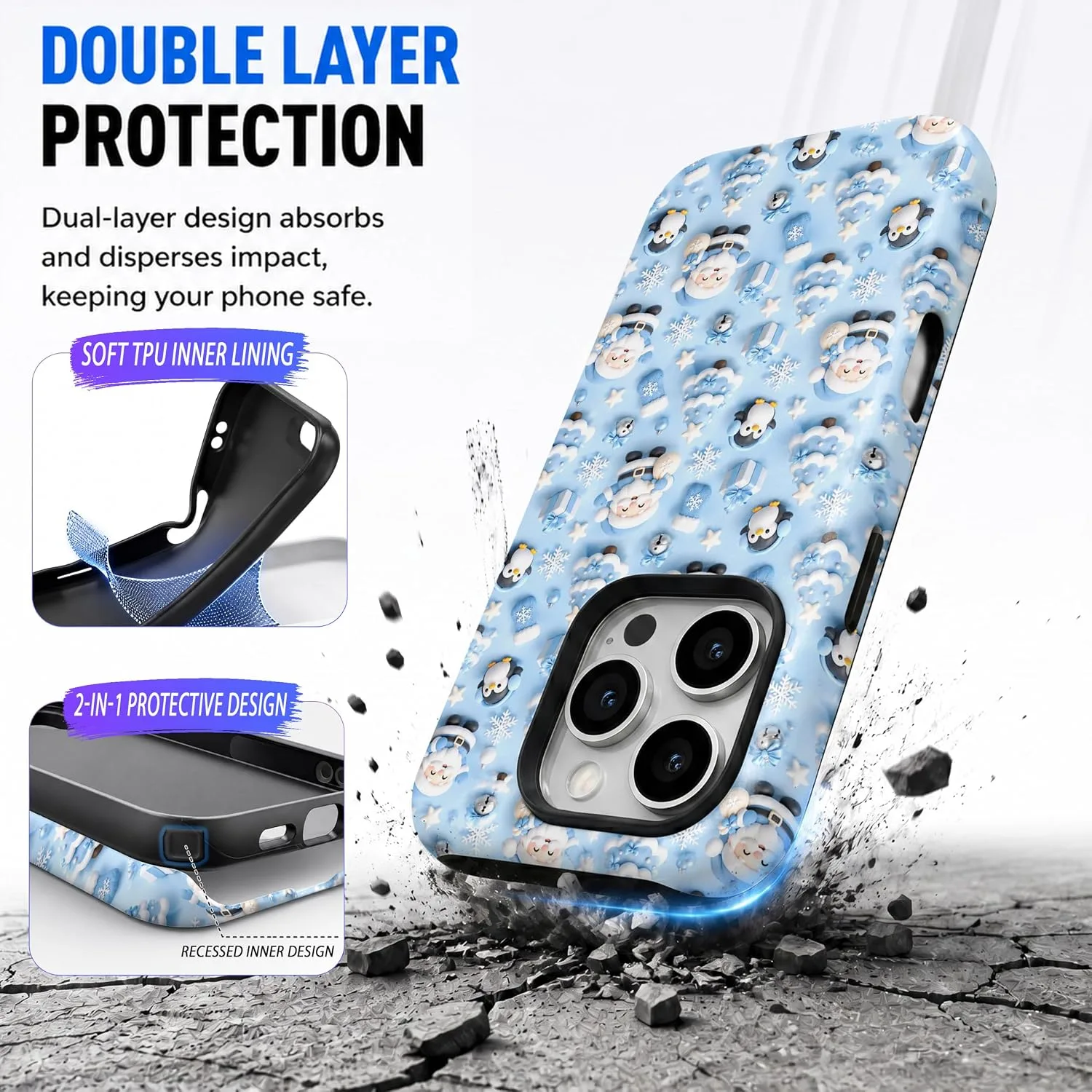 Magnetic for iPhone 16 Pro Max Baby Blue Phone Case, Cute Santa