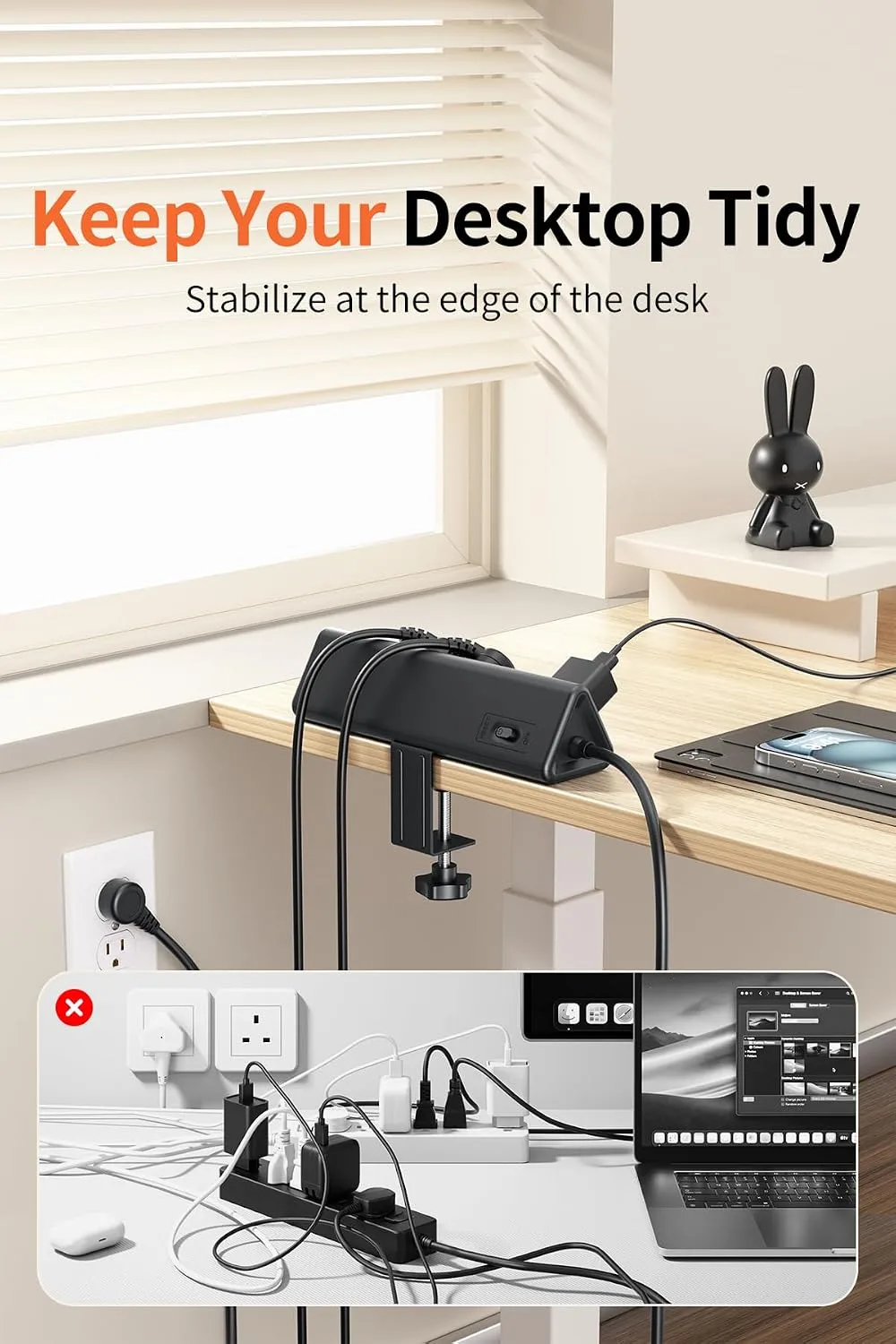 AnnTane Desk Clamp Power Strip USBC, 40W Fast Charging, 6.5 Ft, Black