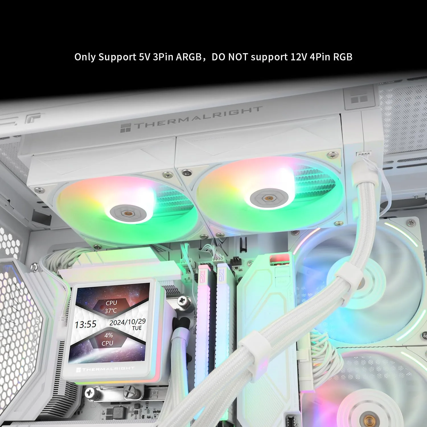Thermalrlght Grand Vision 240 ARGB White CPU Water Cooler,Double PWM Fans Water Cooling System,IPS LCD Screen with 480x480 Resolution,for AM4/AM5; LGA1700/1851,CPU Liquid Cooler,3.4-inch Display