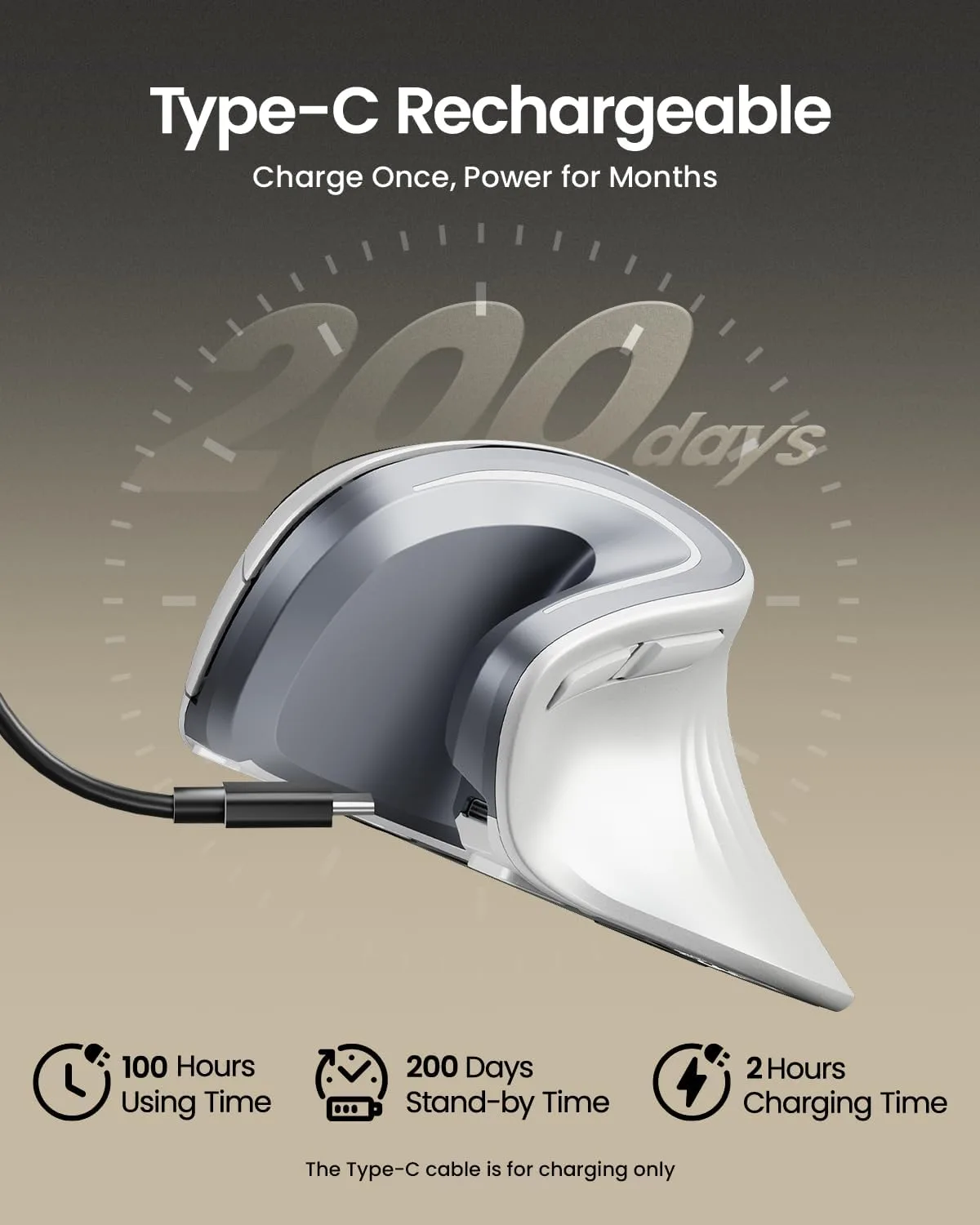 ProtoArc EM11 NL Wireless Ergonomic Vertical Mouse, White