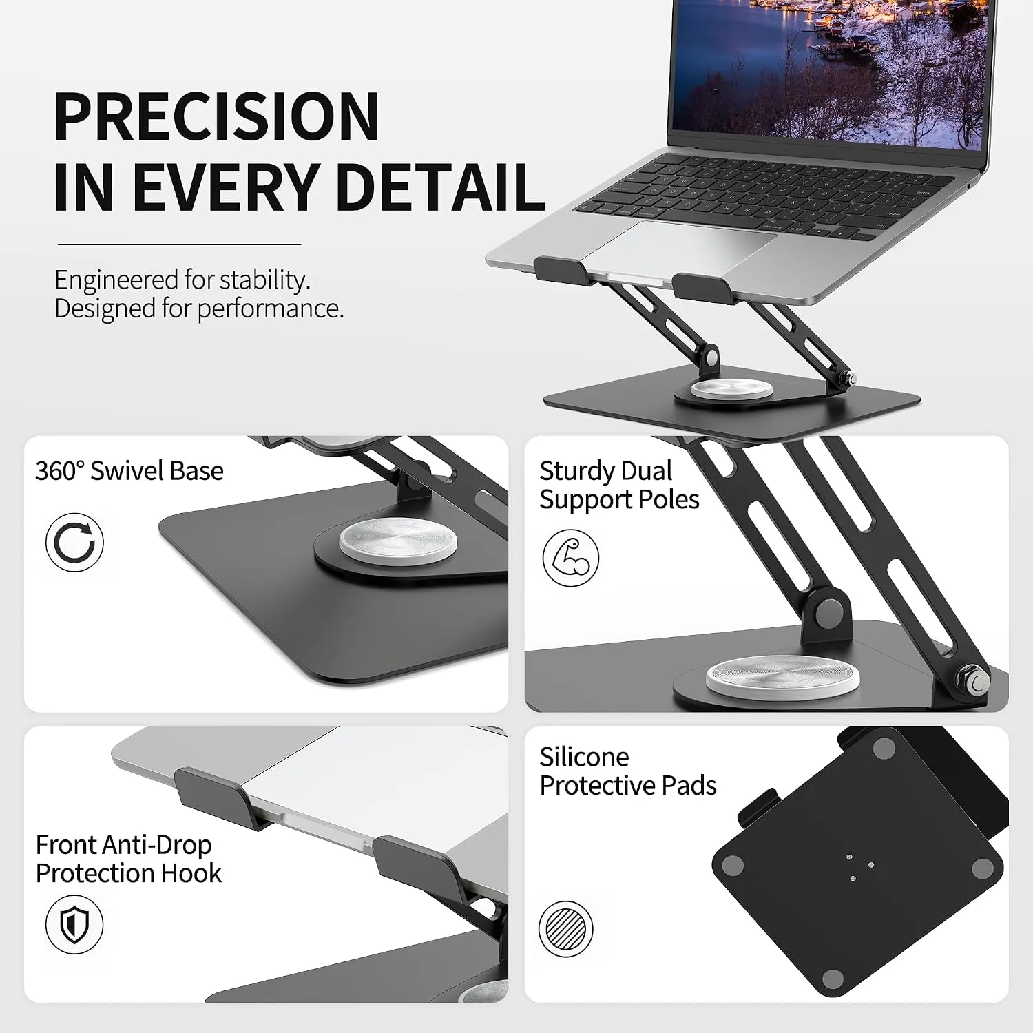 ALASHI 360° Rotating Laptop Stand, Multi-Angle, 10-17", Black