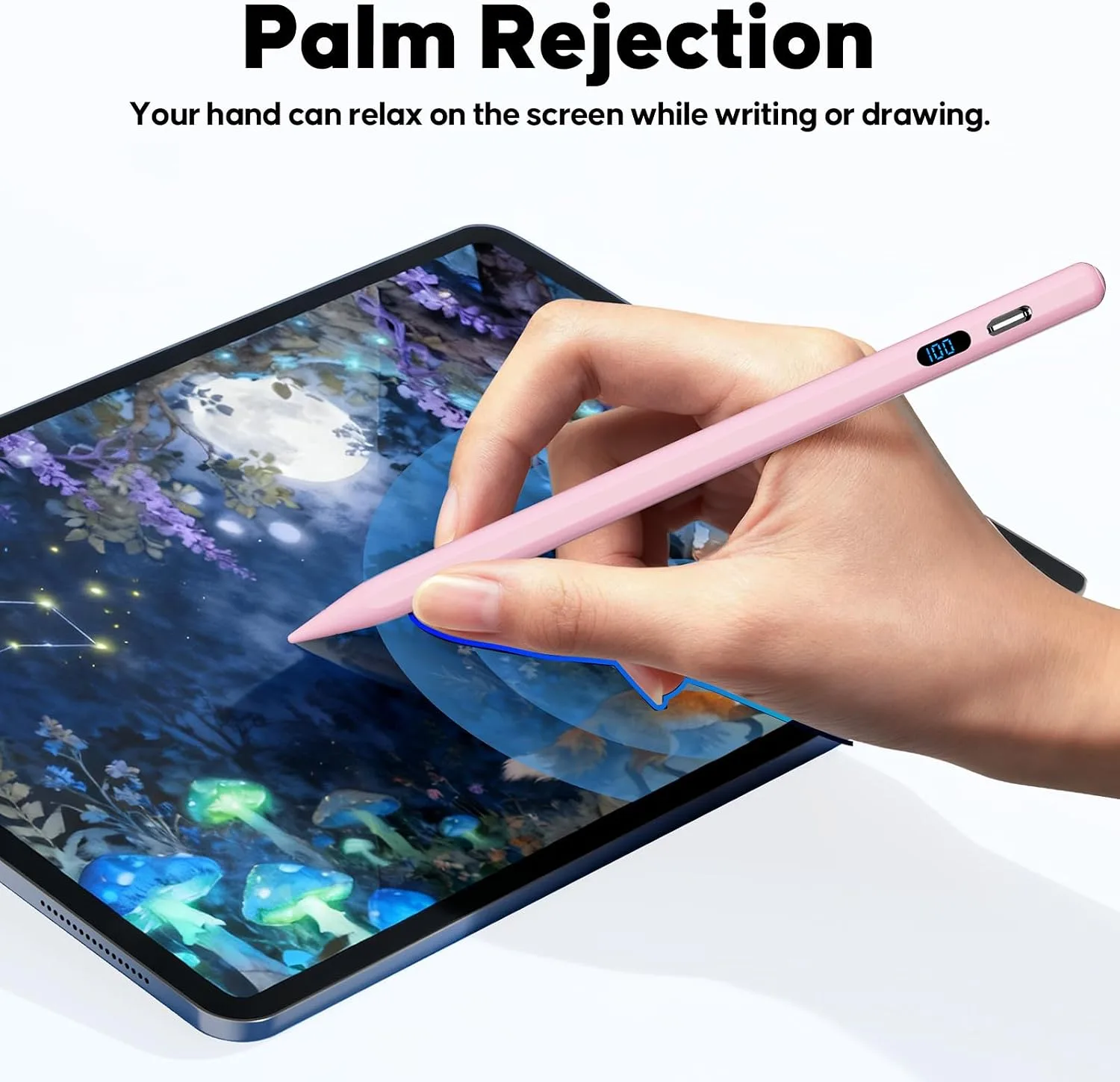 A-PCE iPad Pencil 2018-2026, Fast Charging Stylus with LED Display, Pink