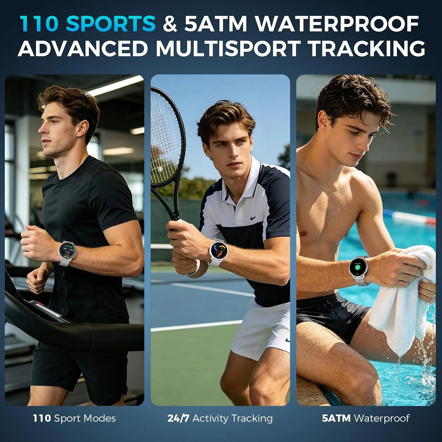 EGQINR GPS Smart Watch for Men Women, 1.32" AMOLED, 5ATM Fitness Tracker