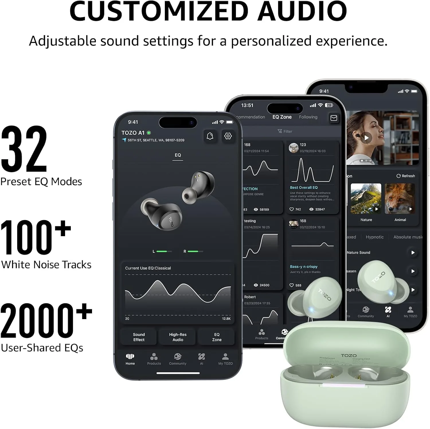TOZO A1 Wireless Earbuds Bluetooth 5.3 Light Weight in Ear Headphones