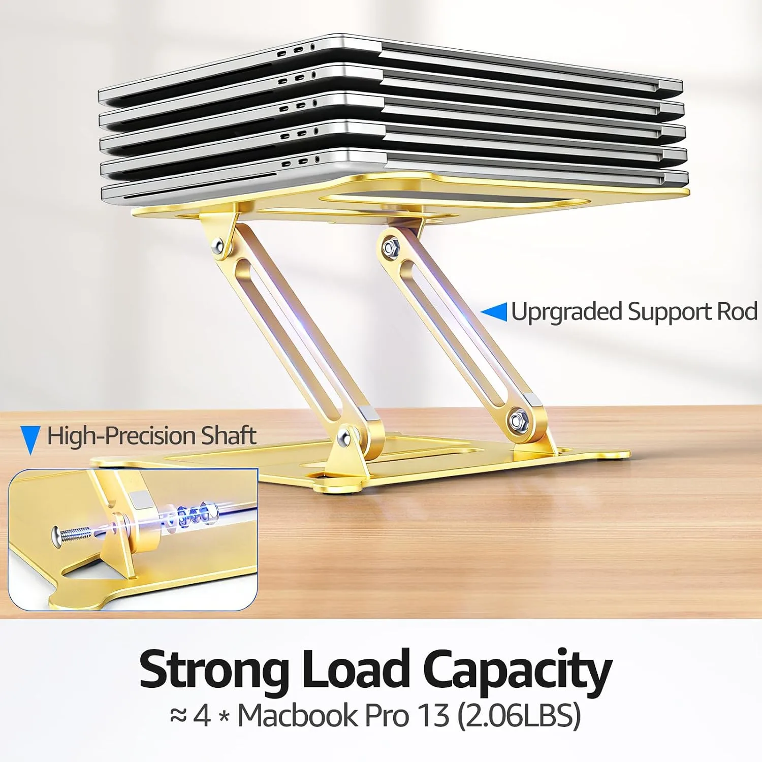 Urmust Adjustable Laptop Stand for Desk, 10-15.6“ Laptop Riser, Gold