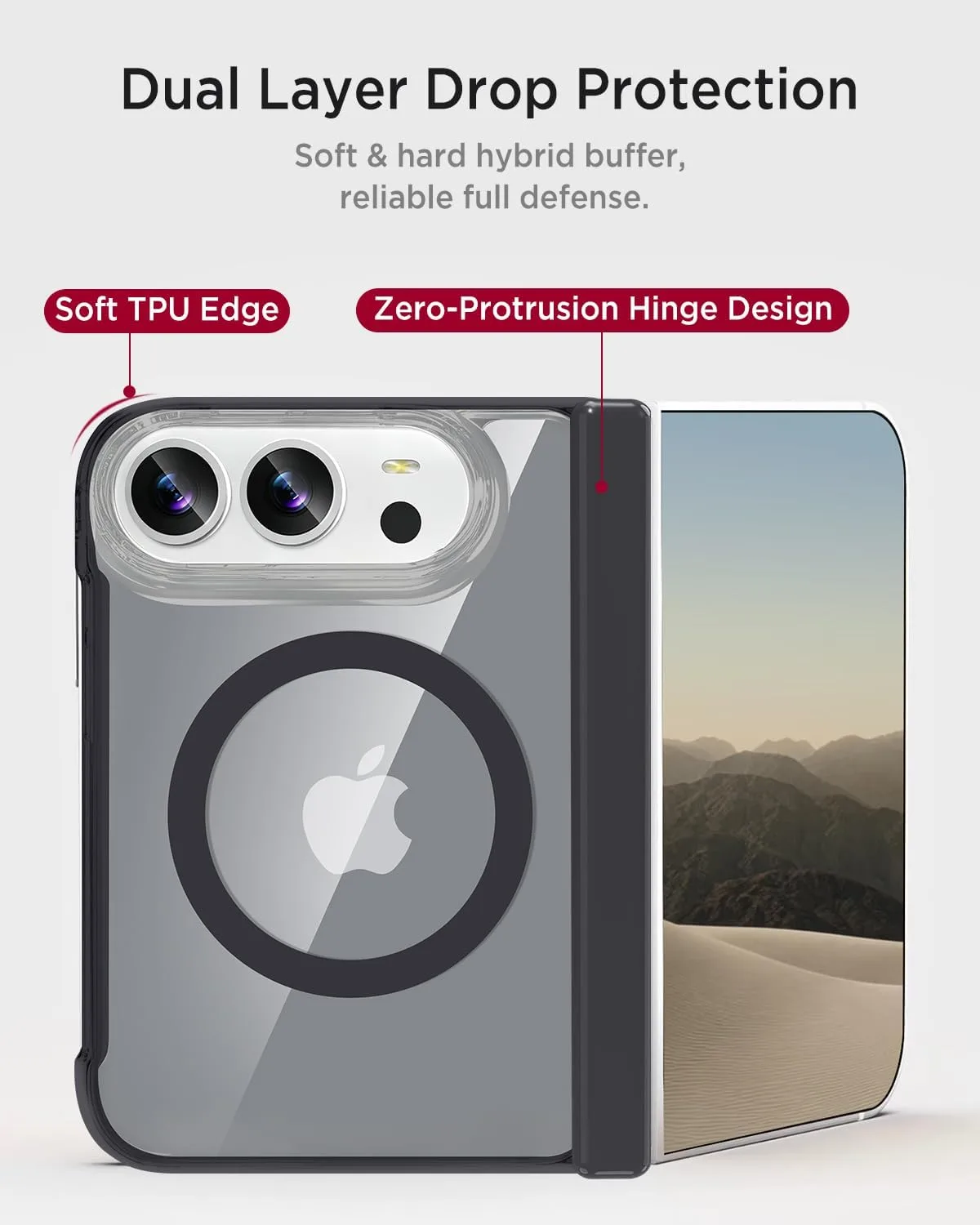 Miimall for iPhone Duo Case with Strong Magnet & Hinge Protection, [One Piece][Fit for Magsafe] Military Grade Shockproof Rugged Drop Protection Anti-Slip Men Cover for iPhone Duo Case Slim Gray