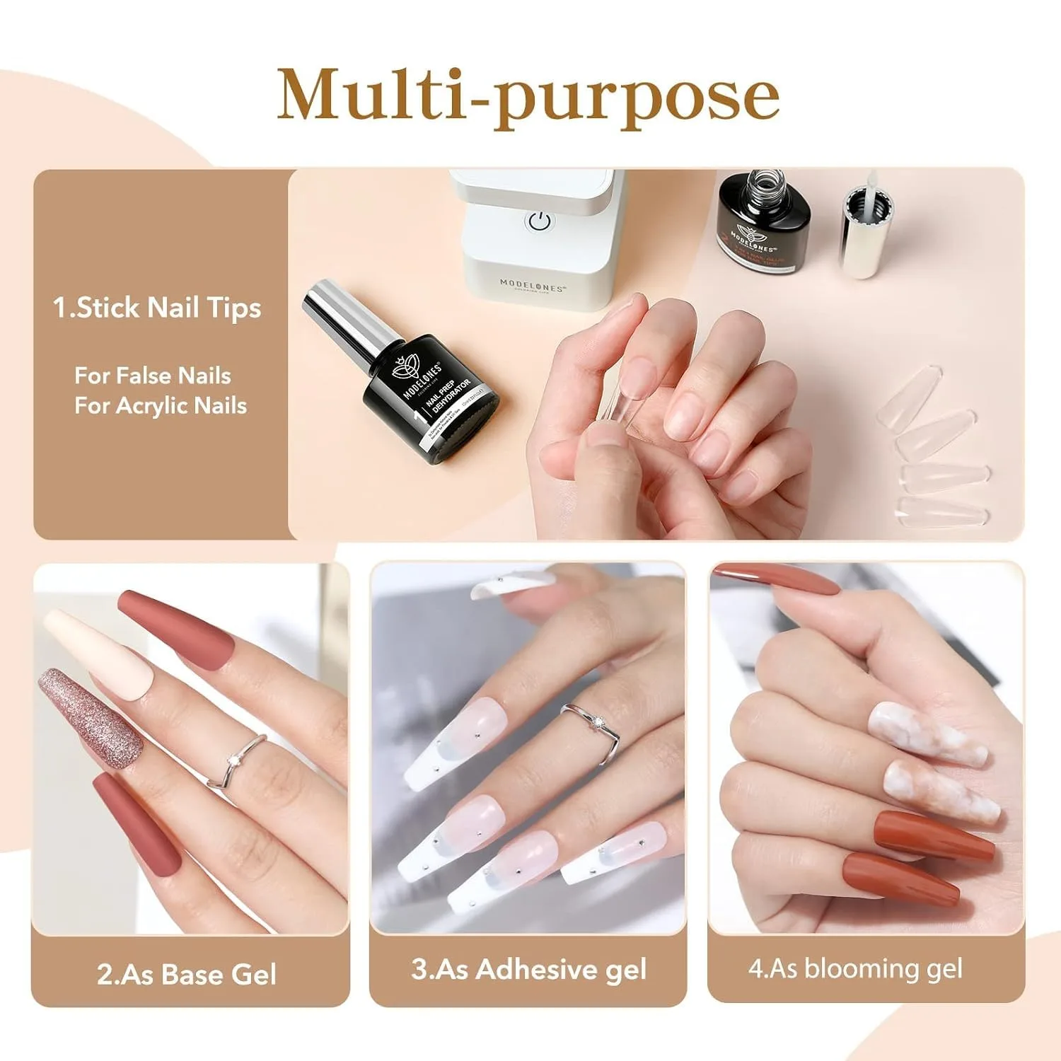 modelones 9-in-One X Nail Gel Glue Prep Dehydrator Set for Nail Tips