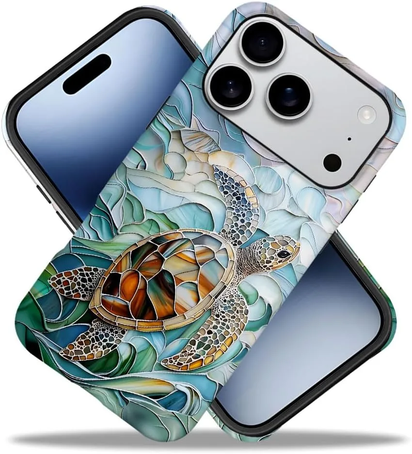 Case Compatible with iPhone 18 Pro/iPhone 17 Pro,Fall Prevention Hybrid 2-Layer Hard Shell Phone Cover for Girls Boys,Oceans Turtle Sea