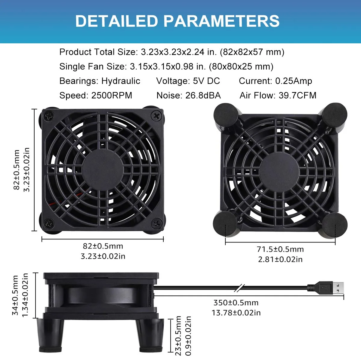 GDSTIME Quiet 80mm USB Computer Fan 5V USB Powered with 3 Speed Control