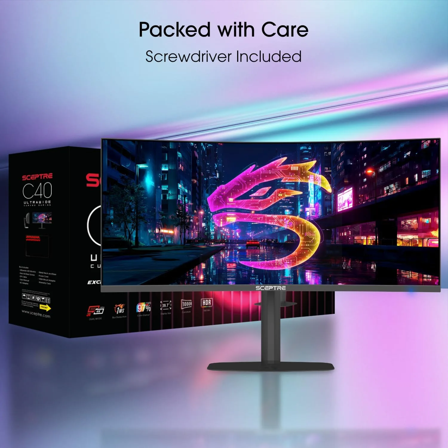New! Sceptre Curved 39.7-inch 5K2K 5120 x 2160 UHD+ Prime Gaming Monitor up to 180Hz 1000R 1ms DisplayPort X2 HDMI X2 Build-in Speakers, Height Adjustable Machine Black 2027 (C415B-UUS360 Series)