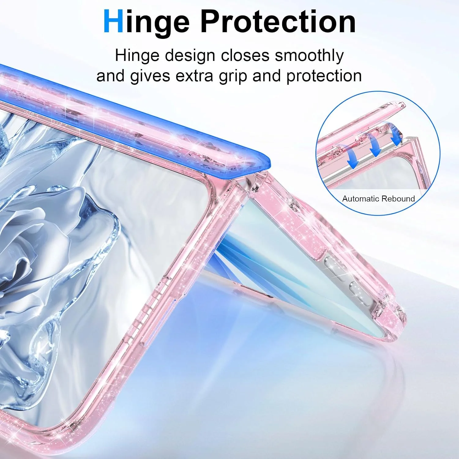 For iPhone Duo Case Clear Sparkle with Hinge Protection Pink Glitter