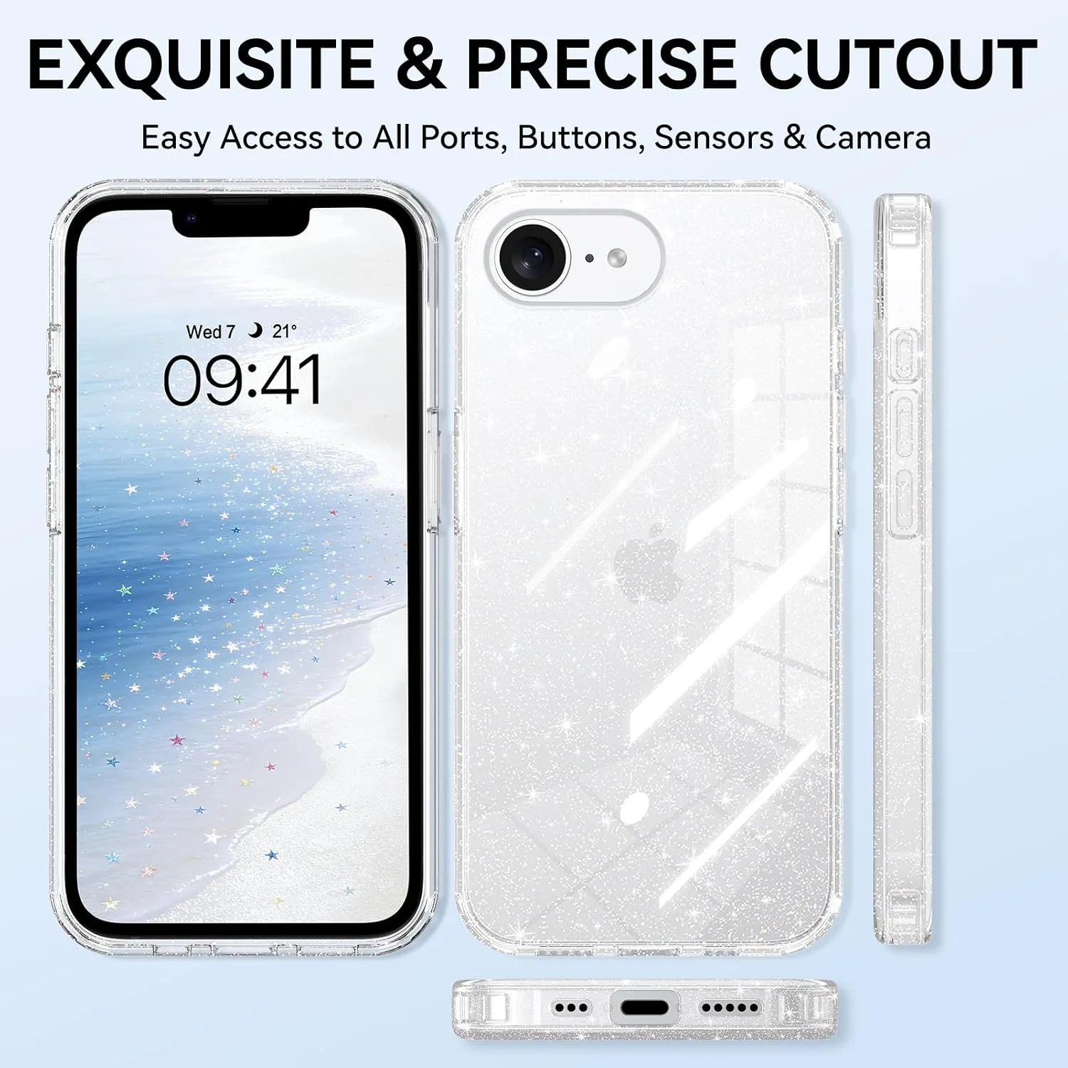 YINLAI for iPhone 17e, 16e Case 6.1-Inch Anti-Yellowing, Clear Glitter