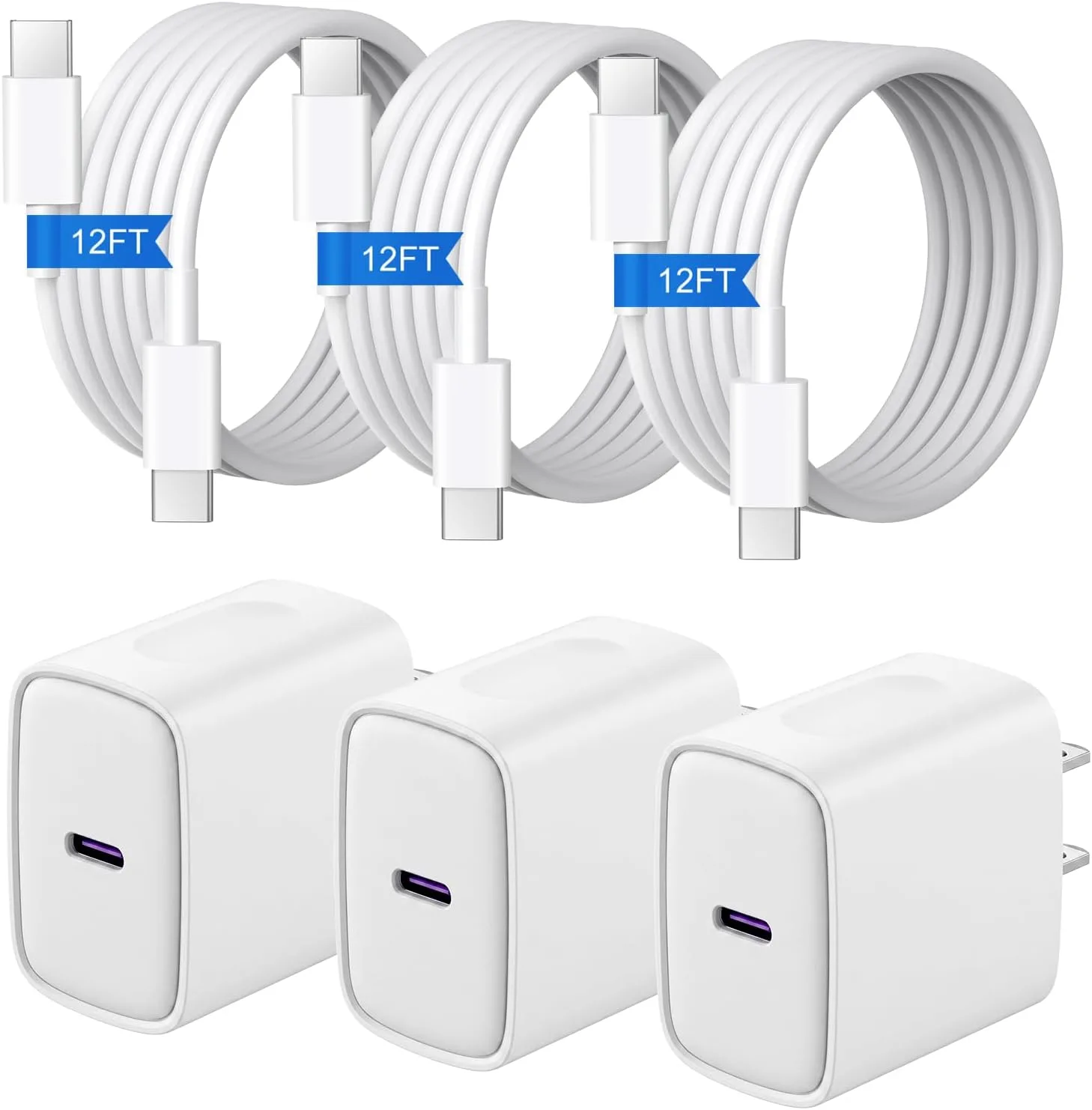 Cargador USB C 20W Coreykin para iPhone Duo con cable 12 pies