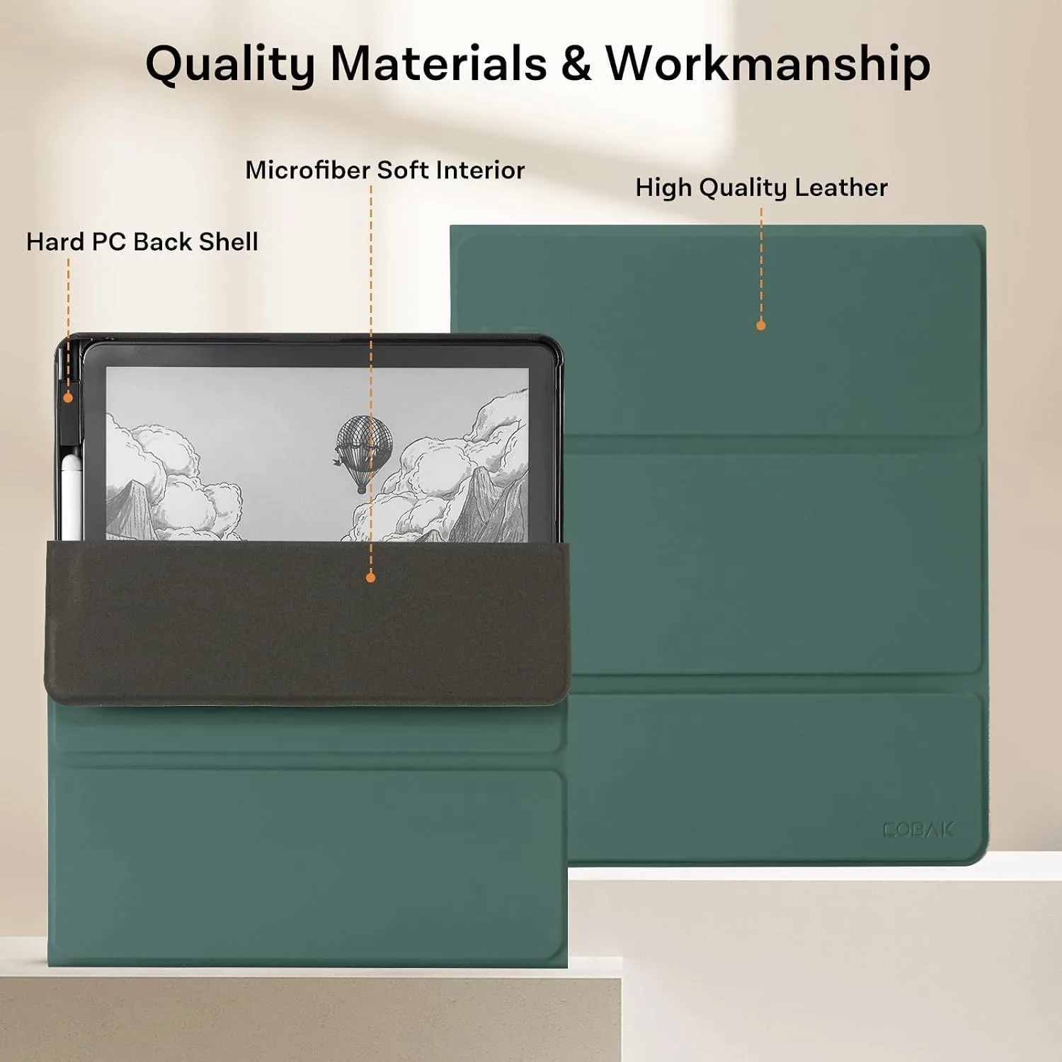 CoBak Case for 11" Kindle Scribe 3rd Generation 2025, Kindle Scribe Colorsoft with Two Viewing Angles - All New PU Leather Cover with Auto Sleep Wake, Pen Holder. Pine Green