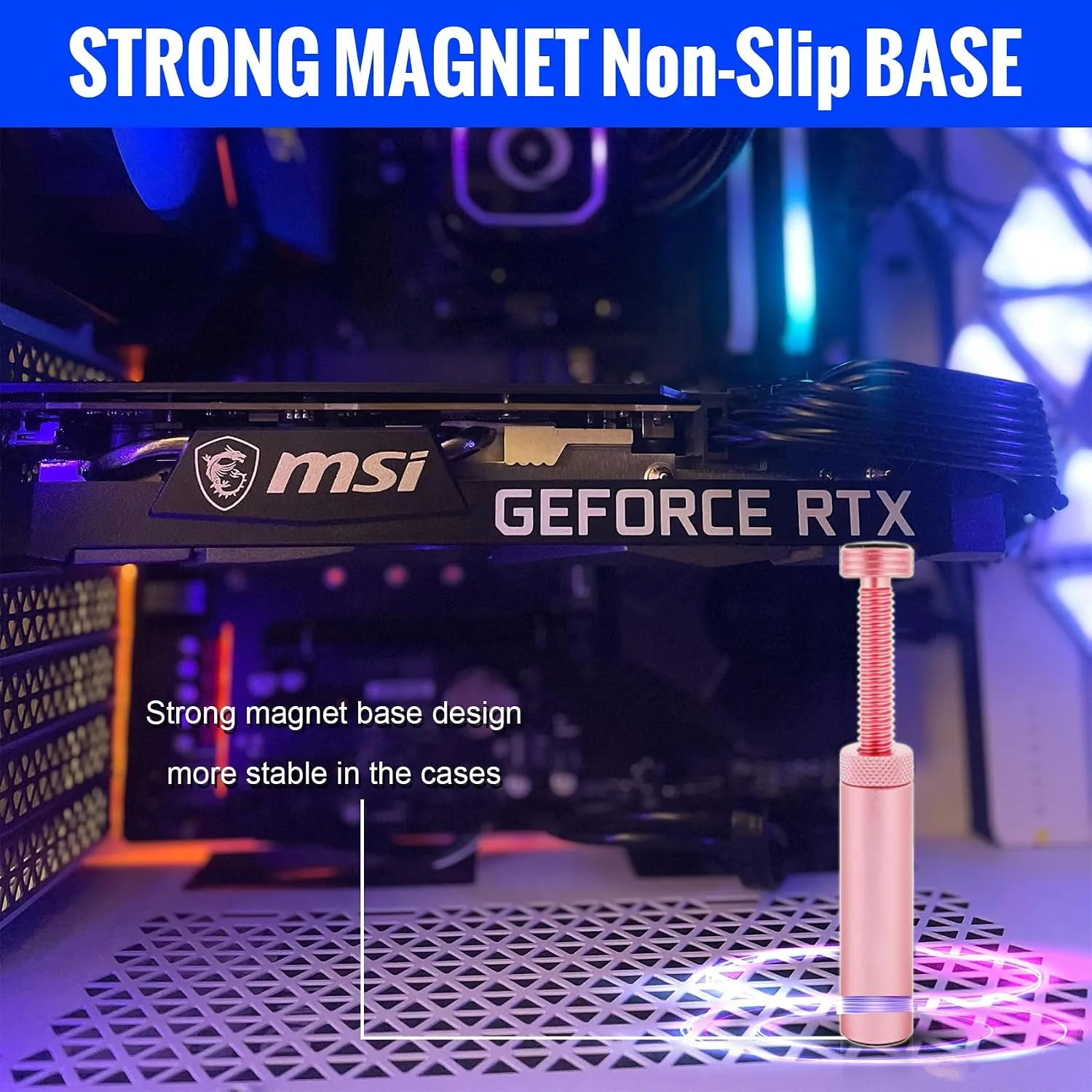 Aivalas GPU Support Bracket, Graphics Video Card Brace with Height Adjustable, Anti Sag Holder for Universal Graphics Card Sag, GPU Stand with Magnet and Rubber Pad, Pink