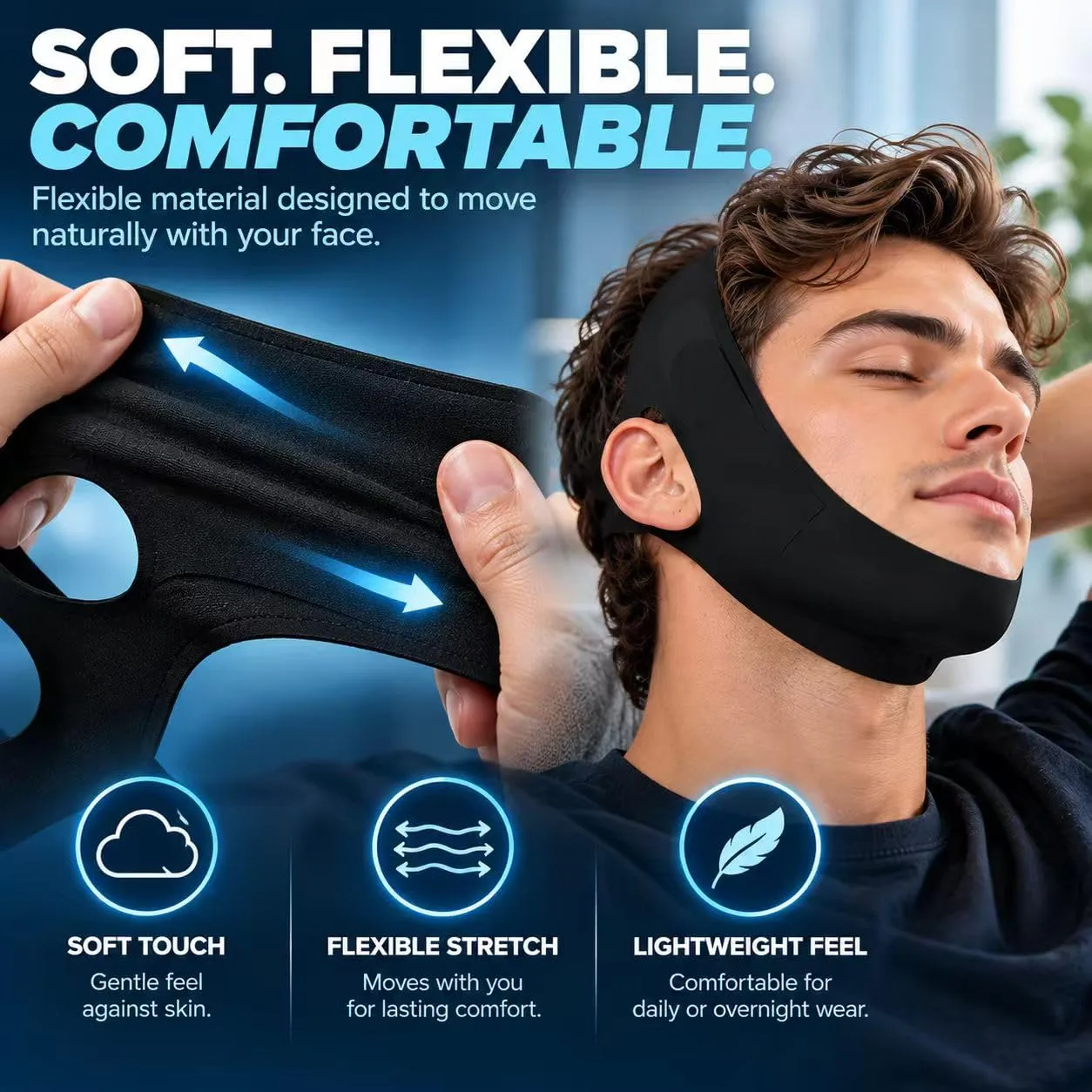 Collagen Face Sculpt Wrap, Jawline Strap, Jaw Shaper for Men, V-Line Lifting Mask, Reusable & Washable for Sleep & Daily Wear (Beige-2PCS)