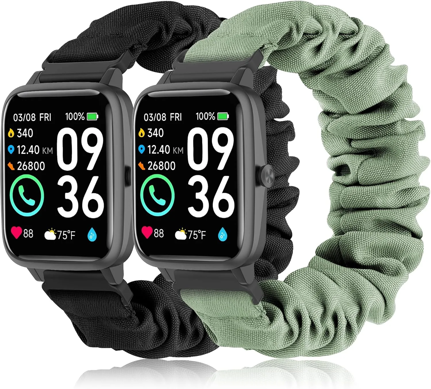 Correas Sunnyson 22mm para smartwatch Veryfit IDW13/IDW16/IDW19/IDW26/IDW28 2 unidades tela elástica tipo scrunchie