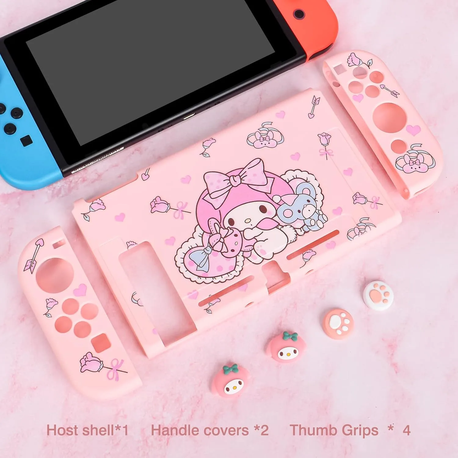 DLseego Cute Rabbit Switch Protective Case Dockable Soft Silicone Shell Shockproof Scratch Resistant Cover Joy Con Skin with 4PCS Lovely Thumb Grips Caps
