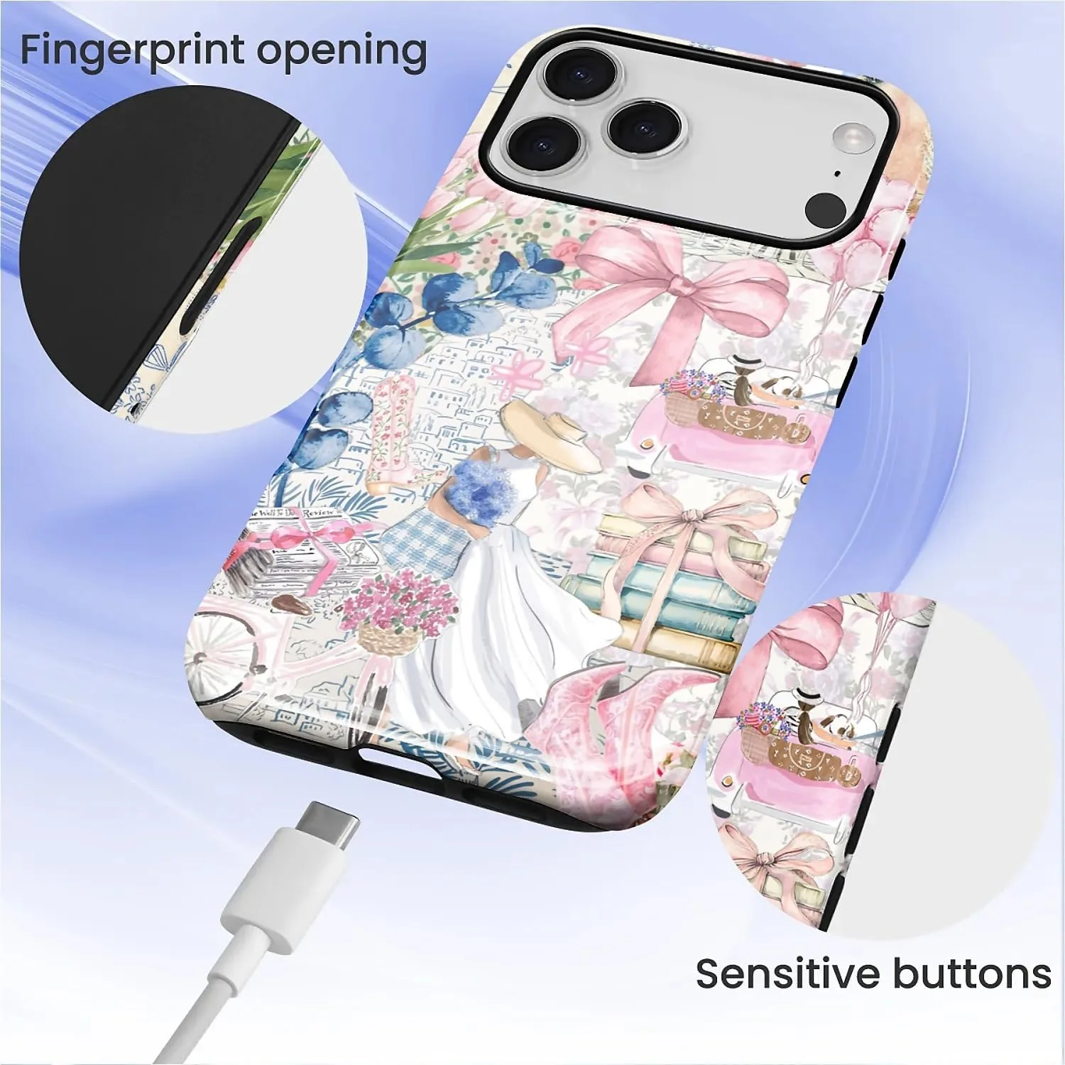 DAIZAG Case for iPhone 17 Pro,Mixed 2 Layer Design Shockproof Soft TPU Ddouble Protection Phone Case for iPhone 17 Pro-Magazine Books Flower Bow Collage