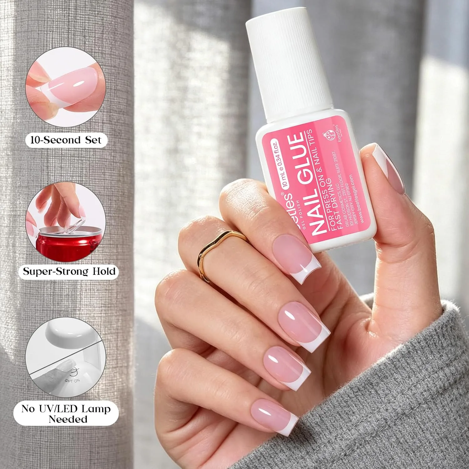 Beetles French Tip Press On Nails with Nail Glue, 150 Pcs Short Square