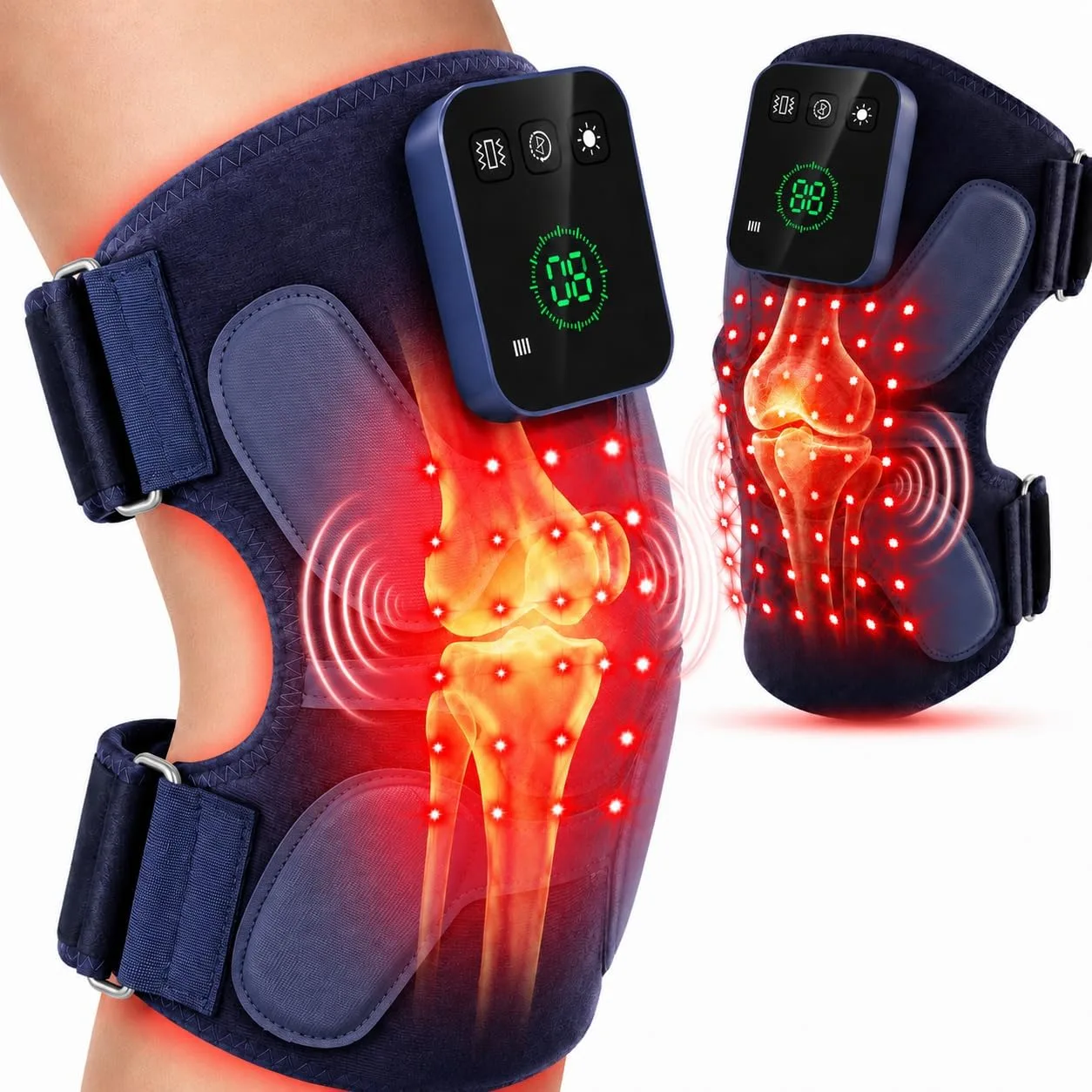 Almohadilla terapéutica para rodilla Ricial con luz roja e infrarroja, 72 LEDs, batería 5000mAh