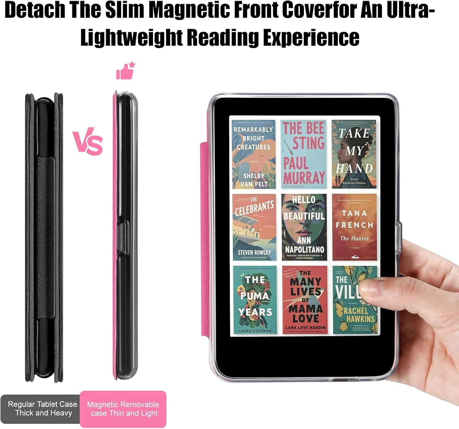 E NET-CASE Detachable Magnetic Case for 6" Kobo Clara Colour (2024) /Clara BW(2024) /2E(2022) eReader,Ultra Clear Back丨Easy to Detach & Attach丨Auto Sleep/Wake (Raspberry)