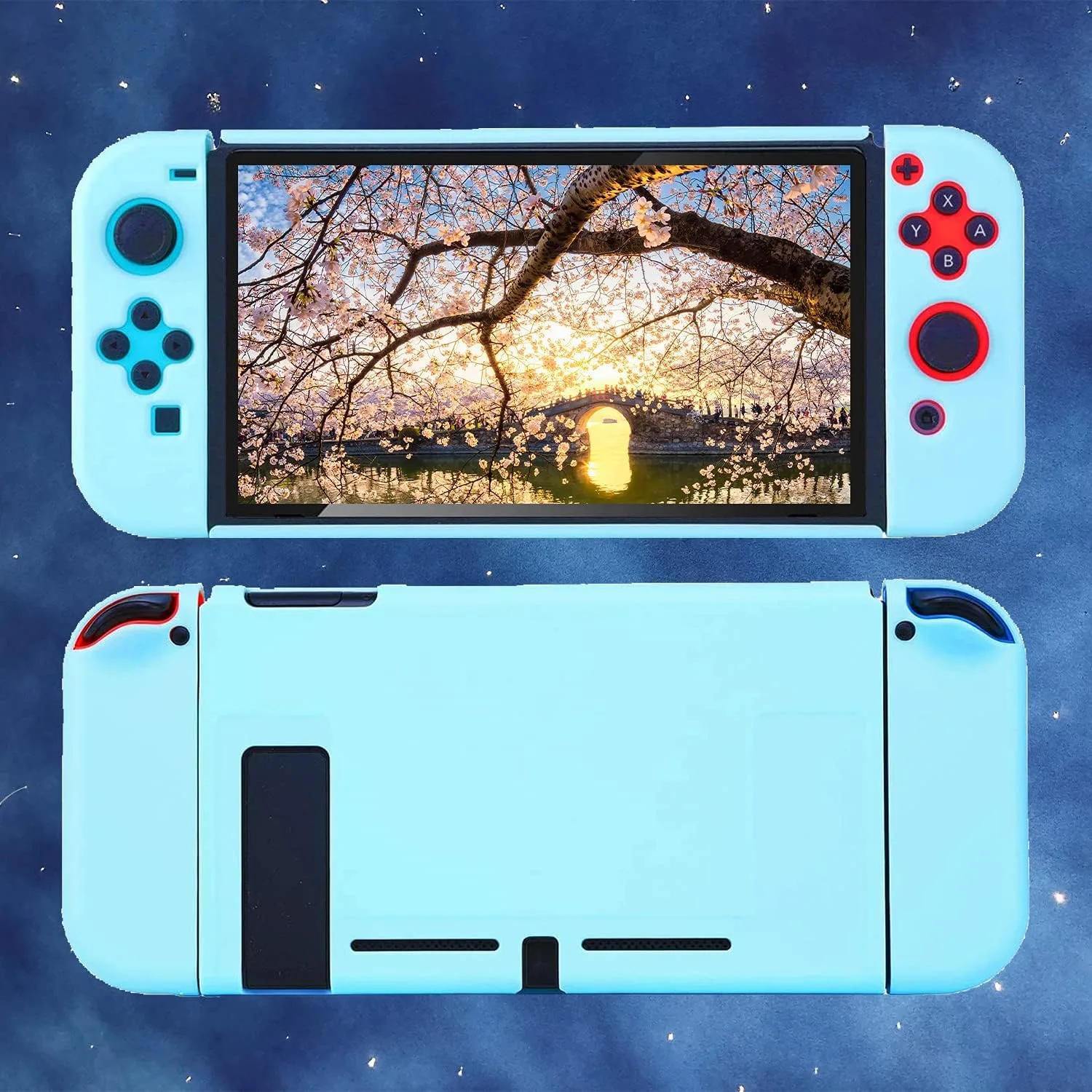 OLDZHU Blue Dockable Protective Case Cover Compatible with Nintendo Switch Joy-Con Controllers,with Glass Screen Protector and 4 Thumb Grips,Shock-Absorption and Anti-Scratch