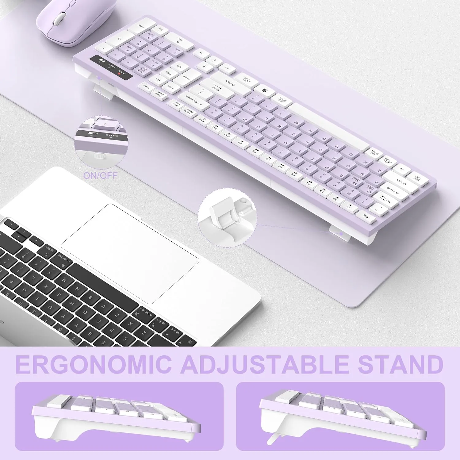 Wireless Keyboard and Mouse Combo Silent for Office and Home(Lilac)