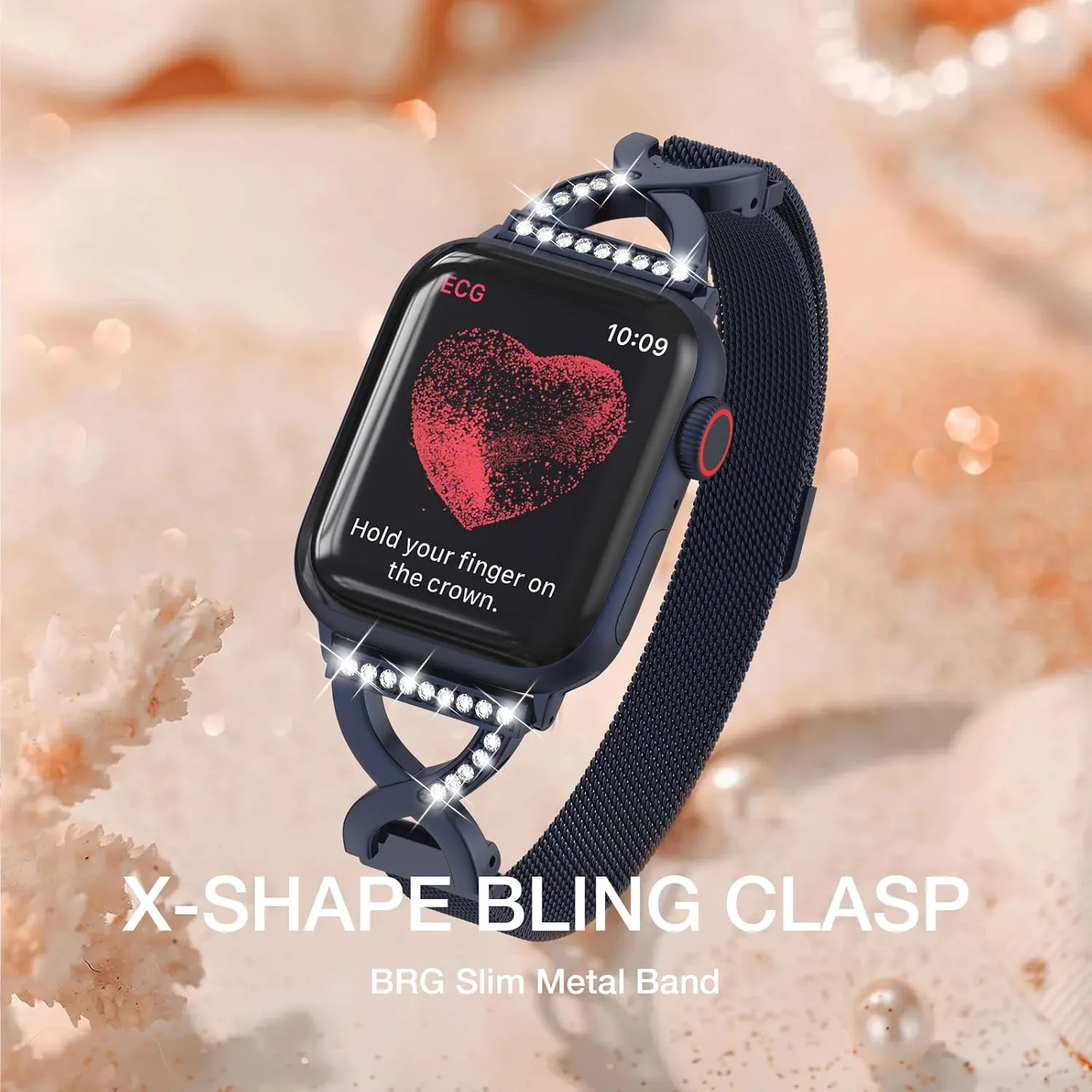 Thin Mesh Loop with X-Shape Clasp Compatible with Apple Watch Bands Women
