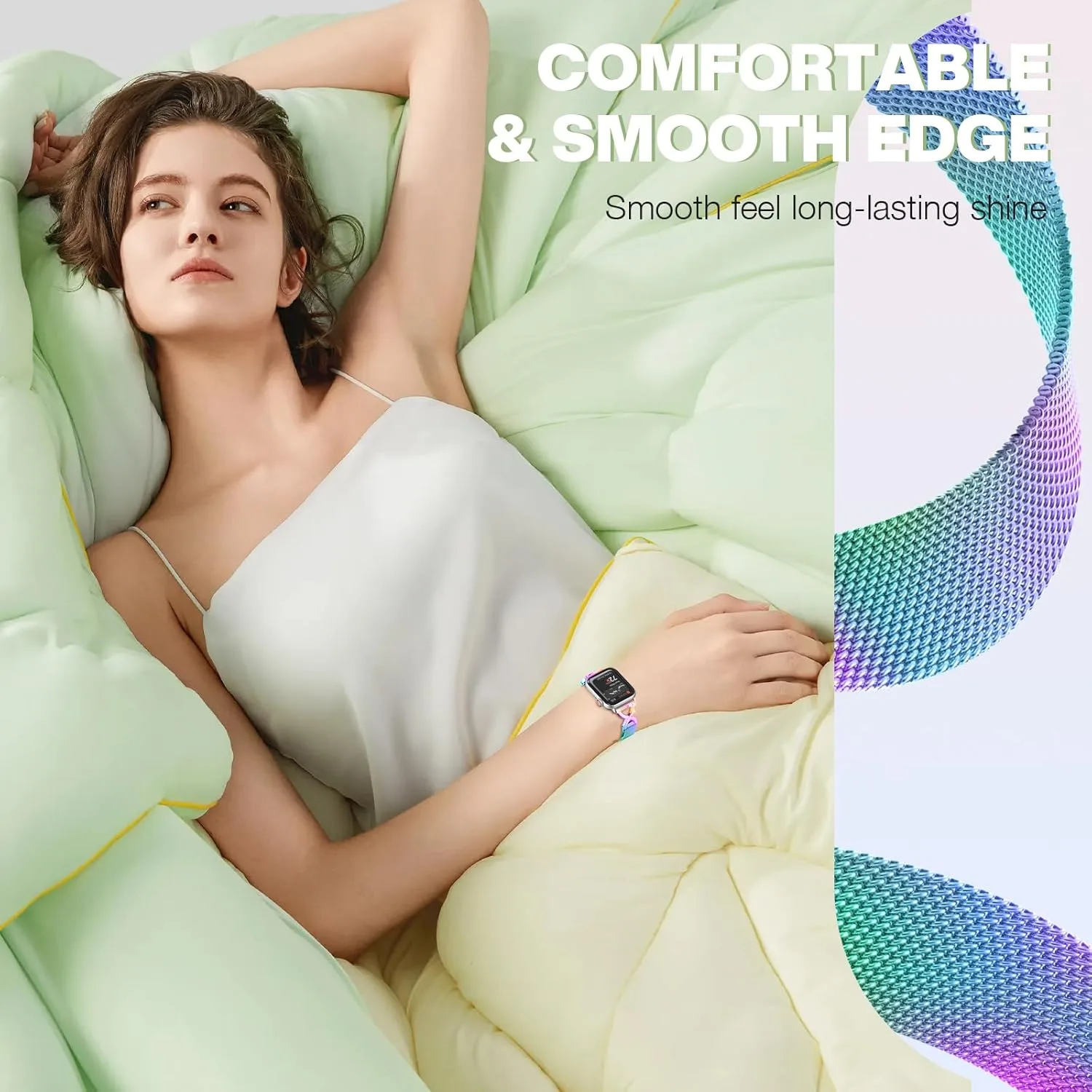 Thin Mesh Loop with X-Shape Clasp Compatible with Apple Watch Bands Women