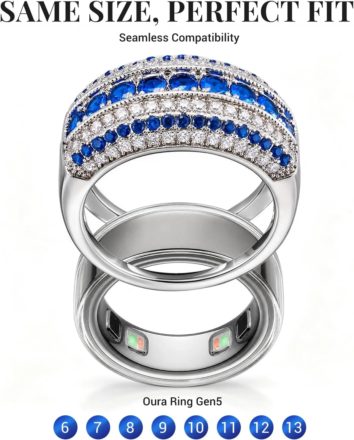 CoBak Silver Plated Pave Smart Ring Cover Compatible with Oura Ring Gen 5