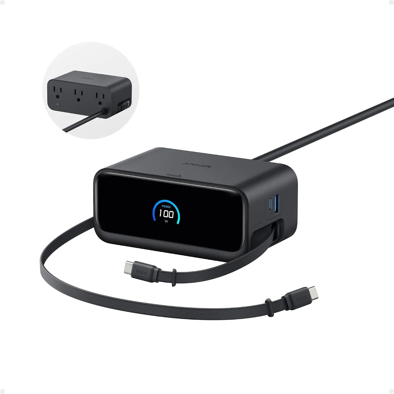 Anker Nano Charging Station, 100W 7-in-1 Power Strip, Retractable Charger