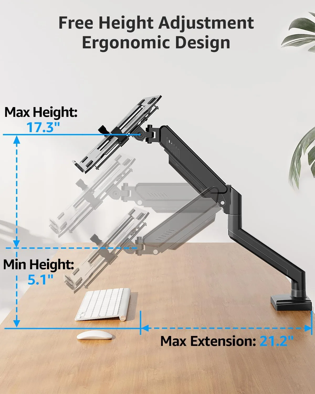 MOUNTUP Laptop Stand for Desk, 2-in-1 Monitor Mount with Laptop Tray Holds 2.2-22lbs, Adjustable Laptops Arm Mount for Max 17" Notebook & 32" Monitor, Laptops Desk Arm with Clamp/Grommet
