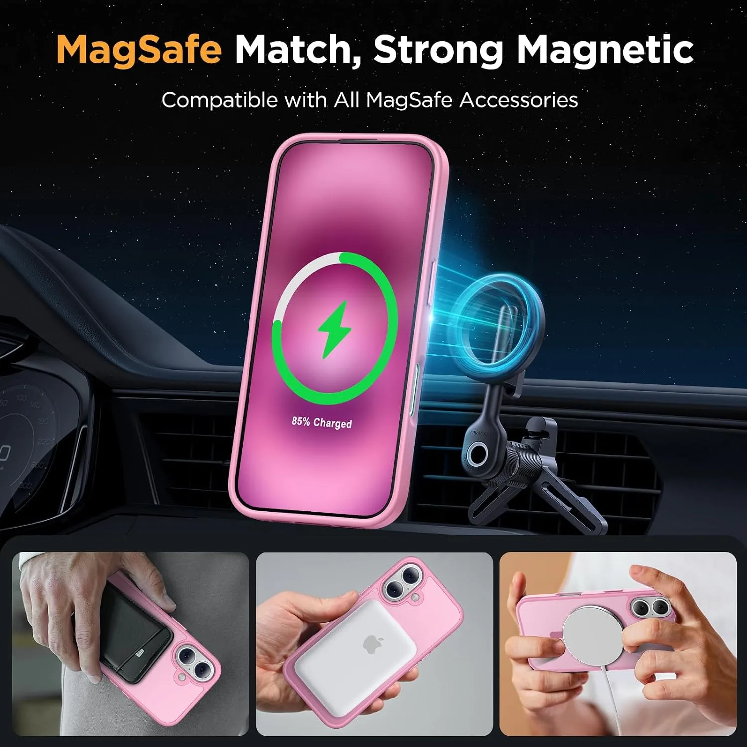 Miracase Magnetic Series for iPhone 16 Case [Compatible with MagSafe] Military-Grade Protection, Anti-Fingerprint, Slim Phone Case for iPhone 16 6.1 inch - Messy Pink